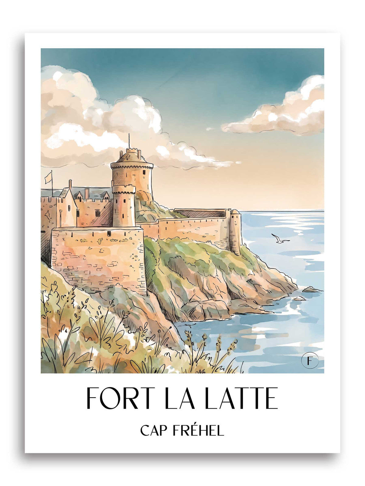 fort-la-latte-cap-fréhel-frankreich-poster-aquarell
