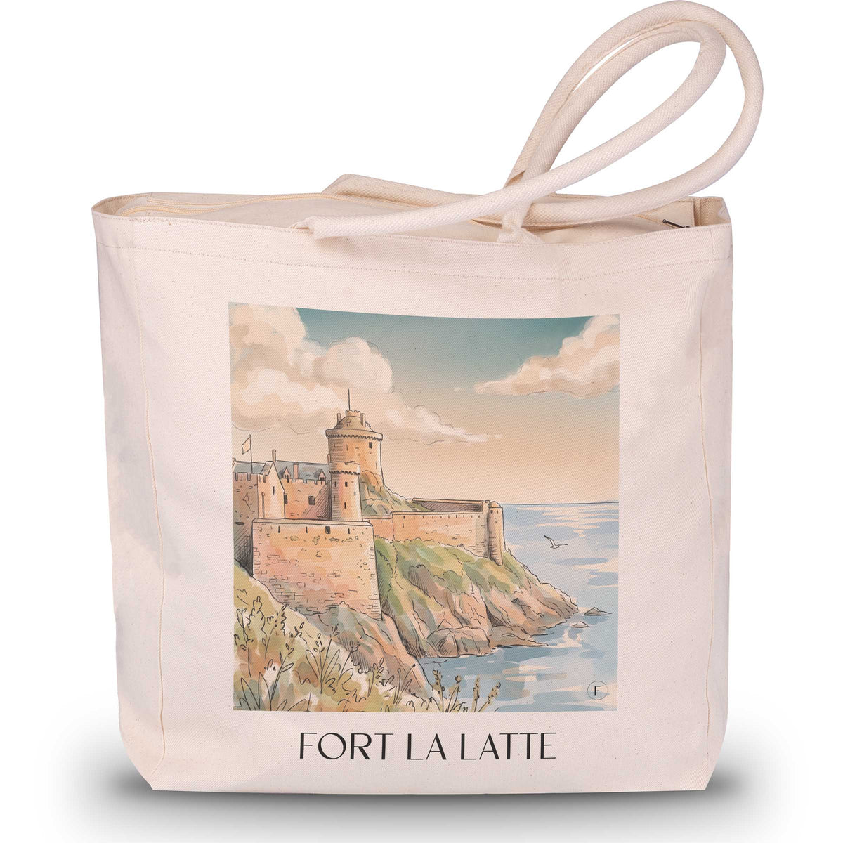 Fort la Latte Shopping Tasche - Cap Fréhel - Frankreich Tote Bag - Einkaufstasche im Aquarell Stil