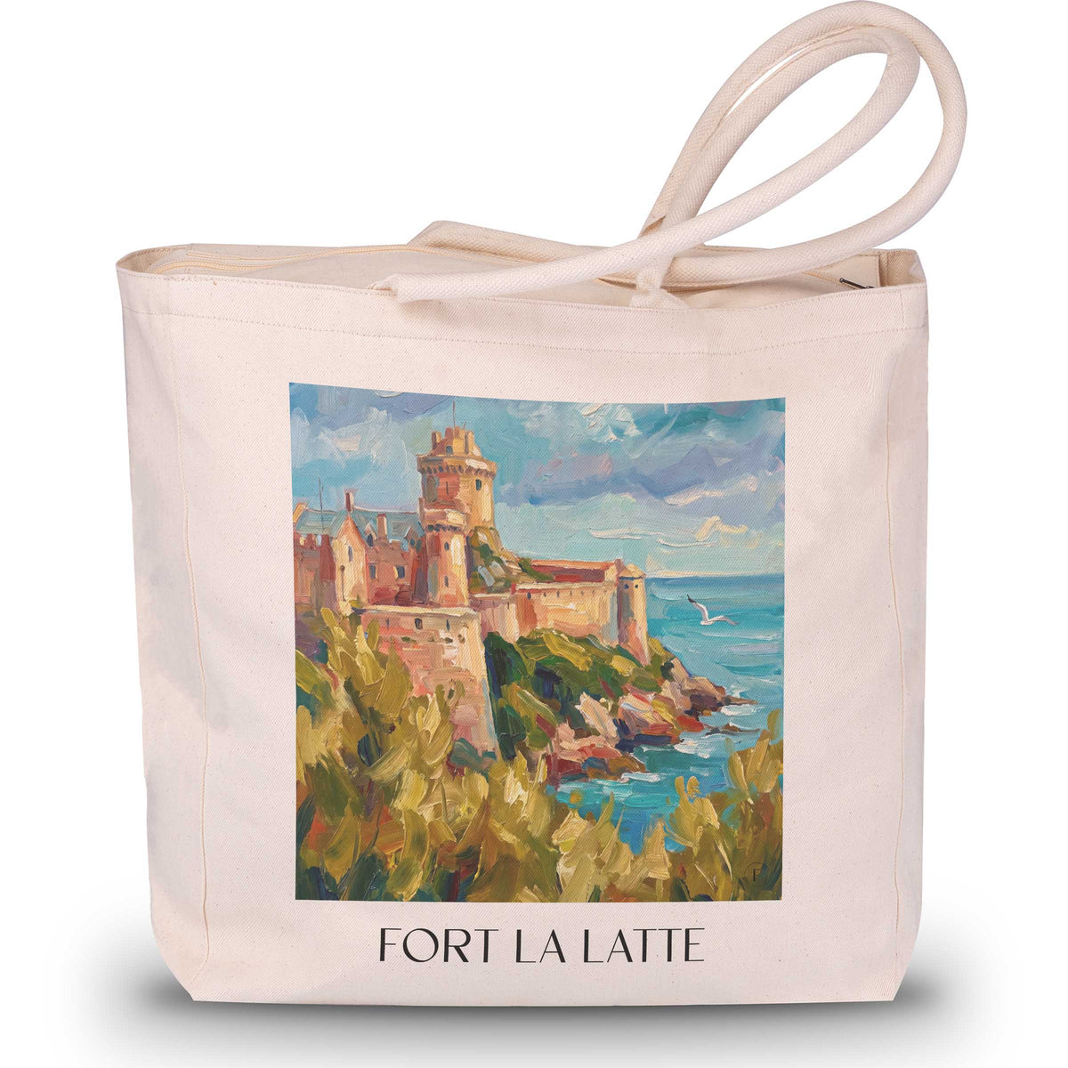 Fort la Latte Shopping Tasche - Cap Fréhel - Frankreich Tote Bag - Einkaufstasche im Ölgemälde Stil
