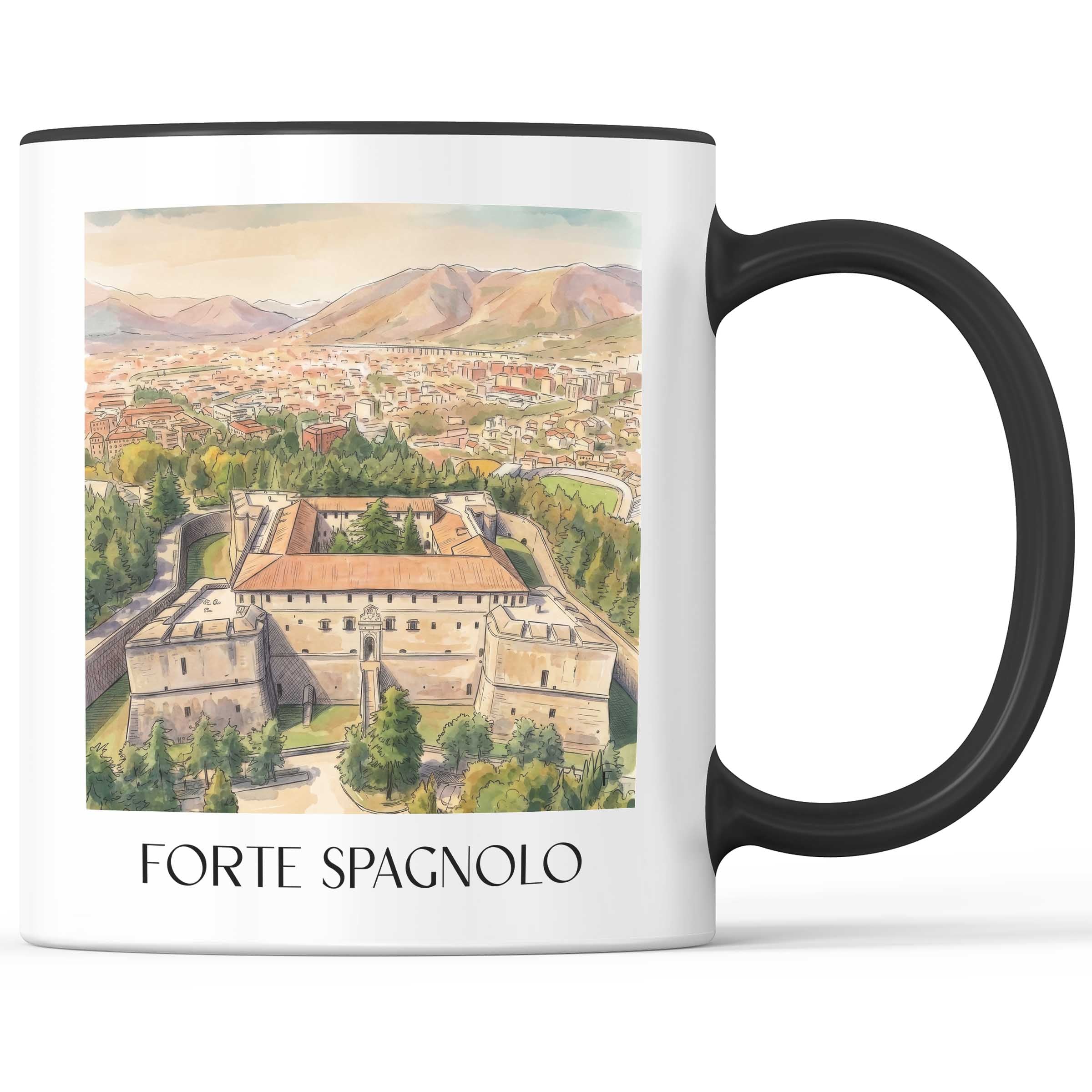 forte-spagnolo-l´aquila-italien-kaffeebecher-aquarell