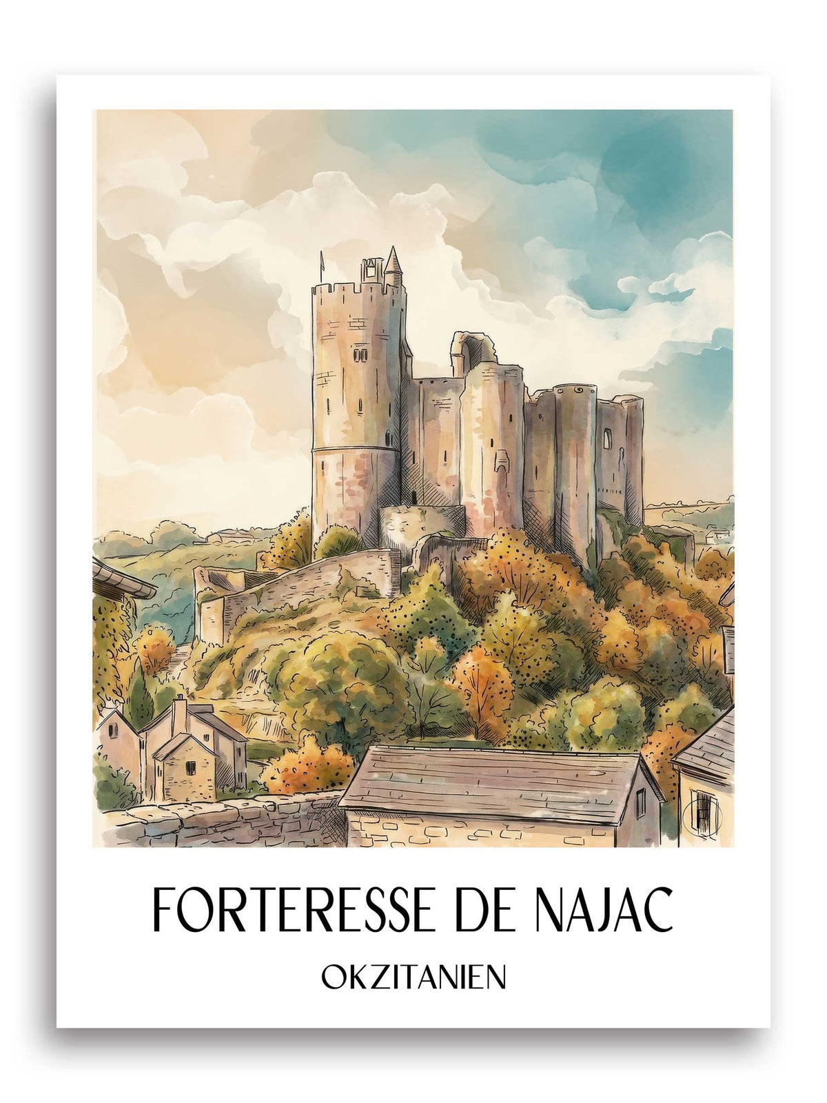 forteresse-de-najac-okzitanien-frankreich-poster-aquarell