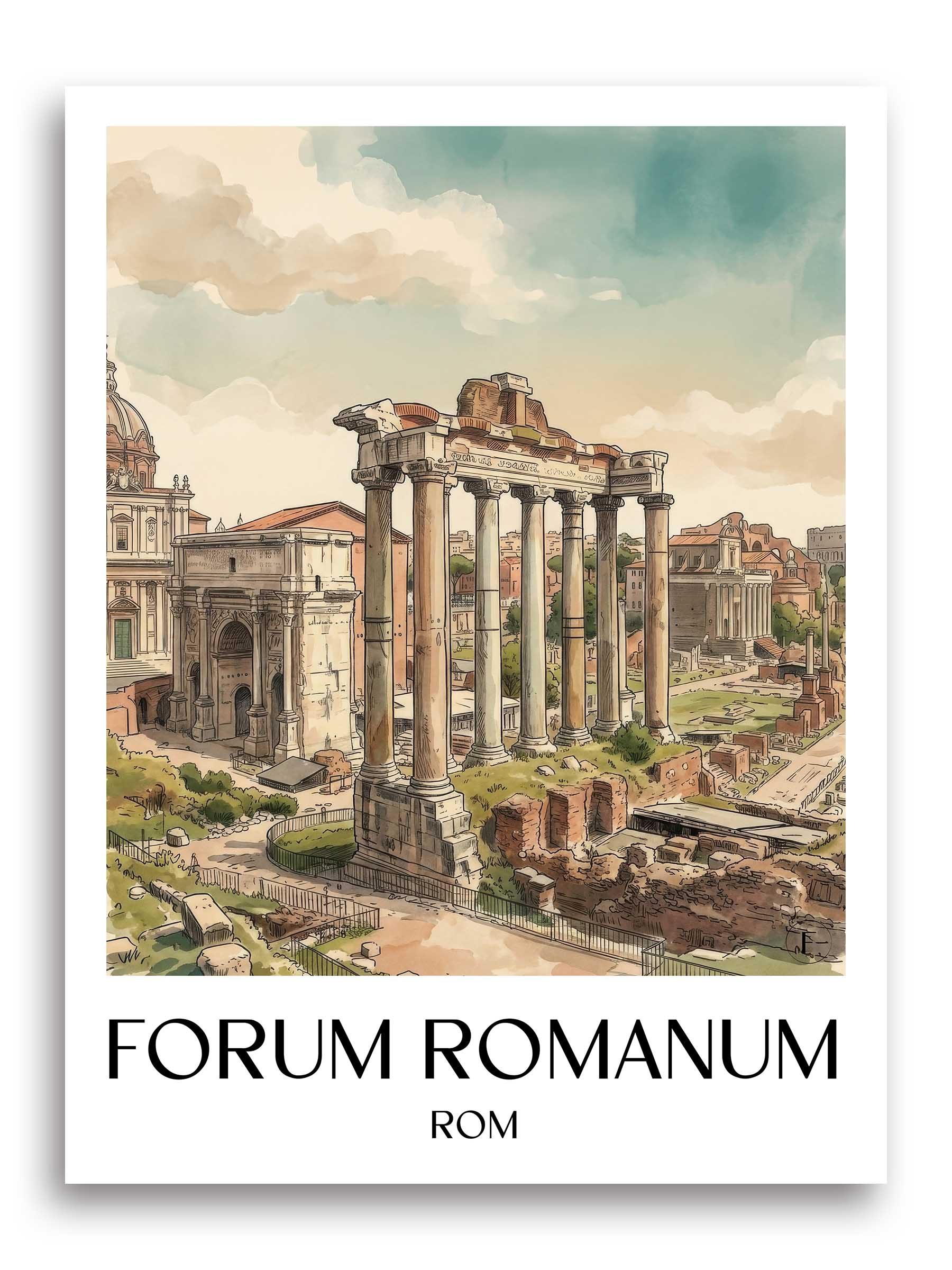 forum-romanum-rom-italien-poster-aquarell