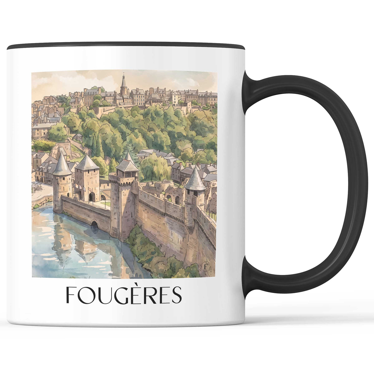 Fougères Kaffeebecher - Ille-et-Vilaine - Frankreich Becher - Kaffeetasse im Aquarell Stil - favplace