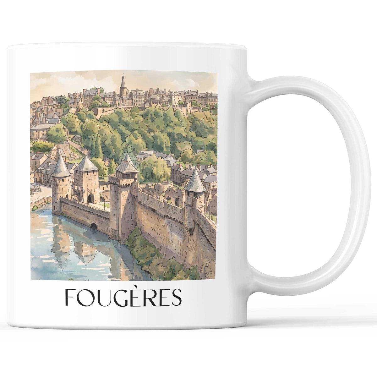Fougères Kaffeebecher - Ille-et-Vilaine - Frankreich Becher - Kaffeetasse im Aquarell Stil - favplace
