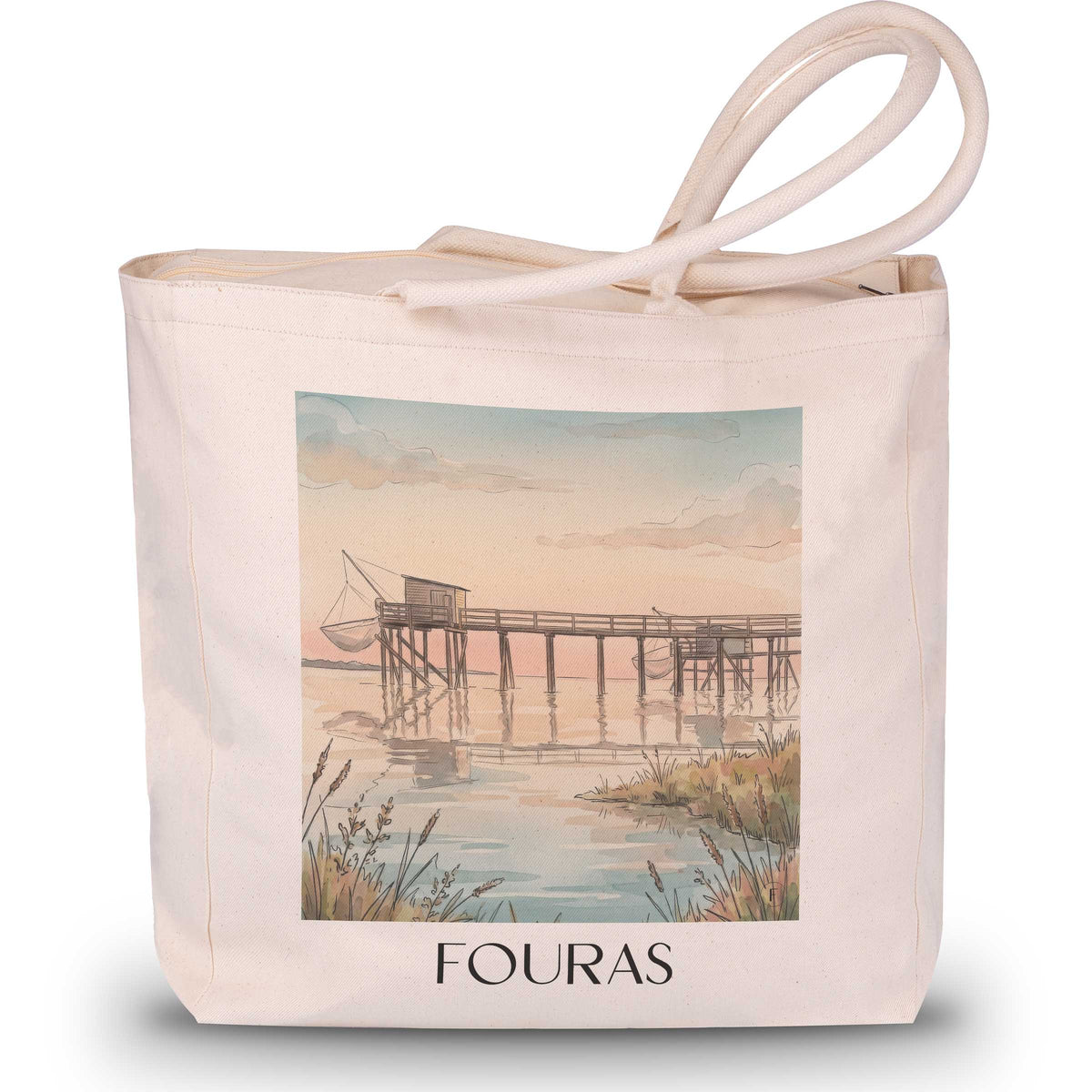 fouras-charente-maritime-frankreich-einkaufstasche-aquarell