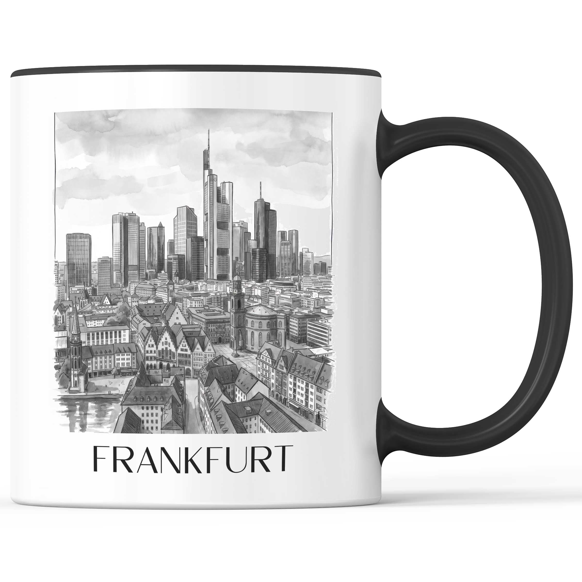 frankfurt-deutschland-kaffeebecher-aquarell-schwarz-weiss