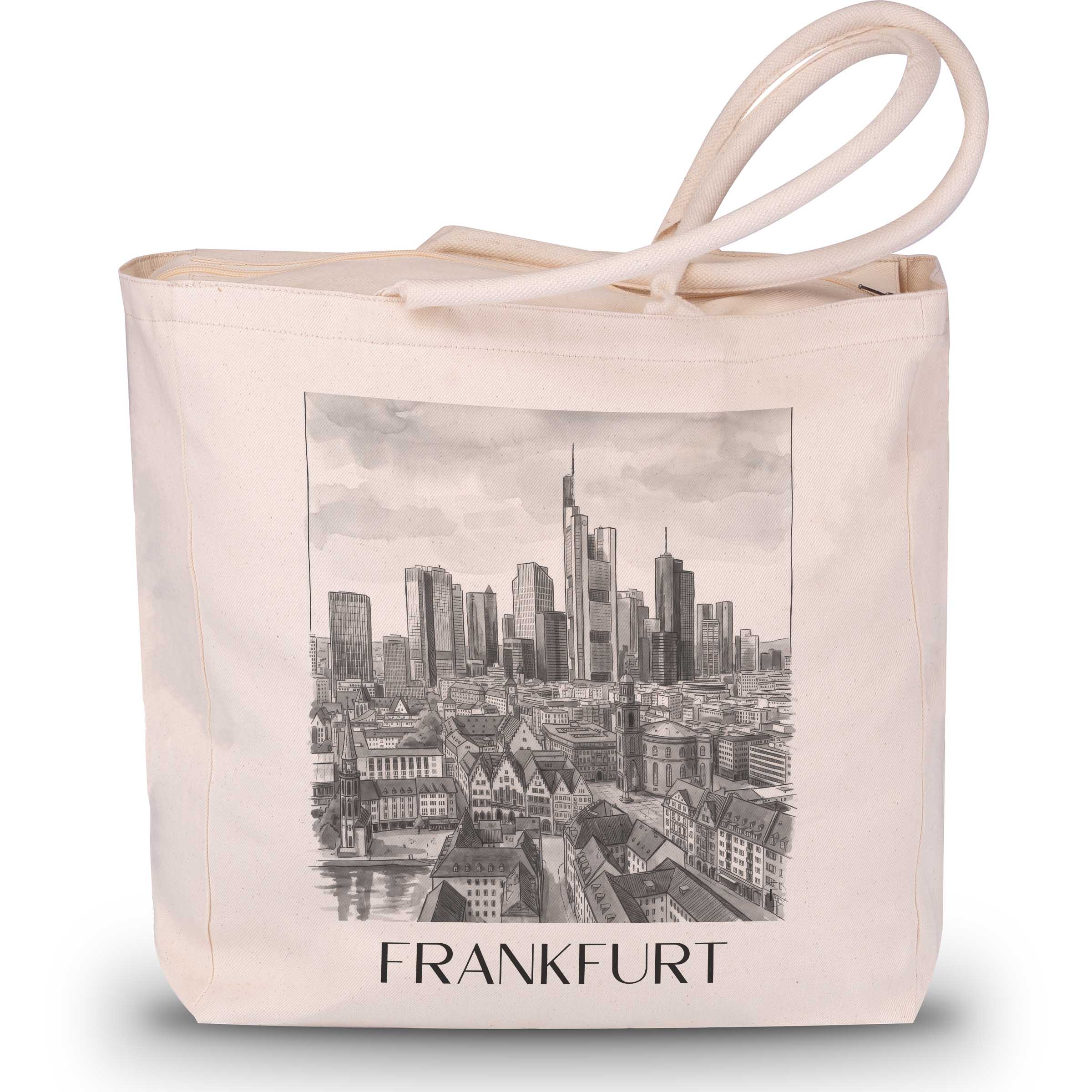 Frankfurt - Deutschland Tote Bag - Einkaufstasche im Aquarell Schwarz-Weiß Stil - favplace