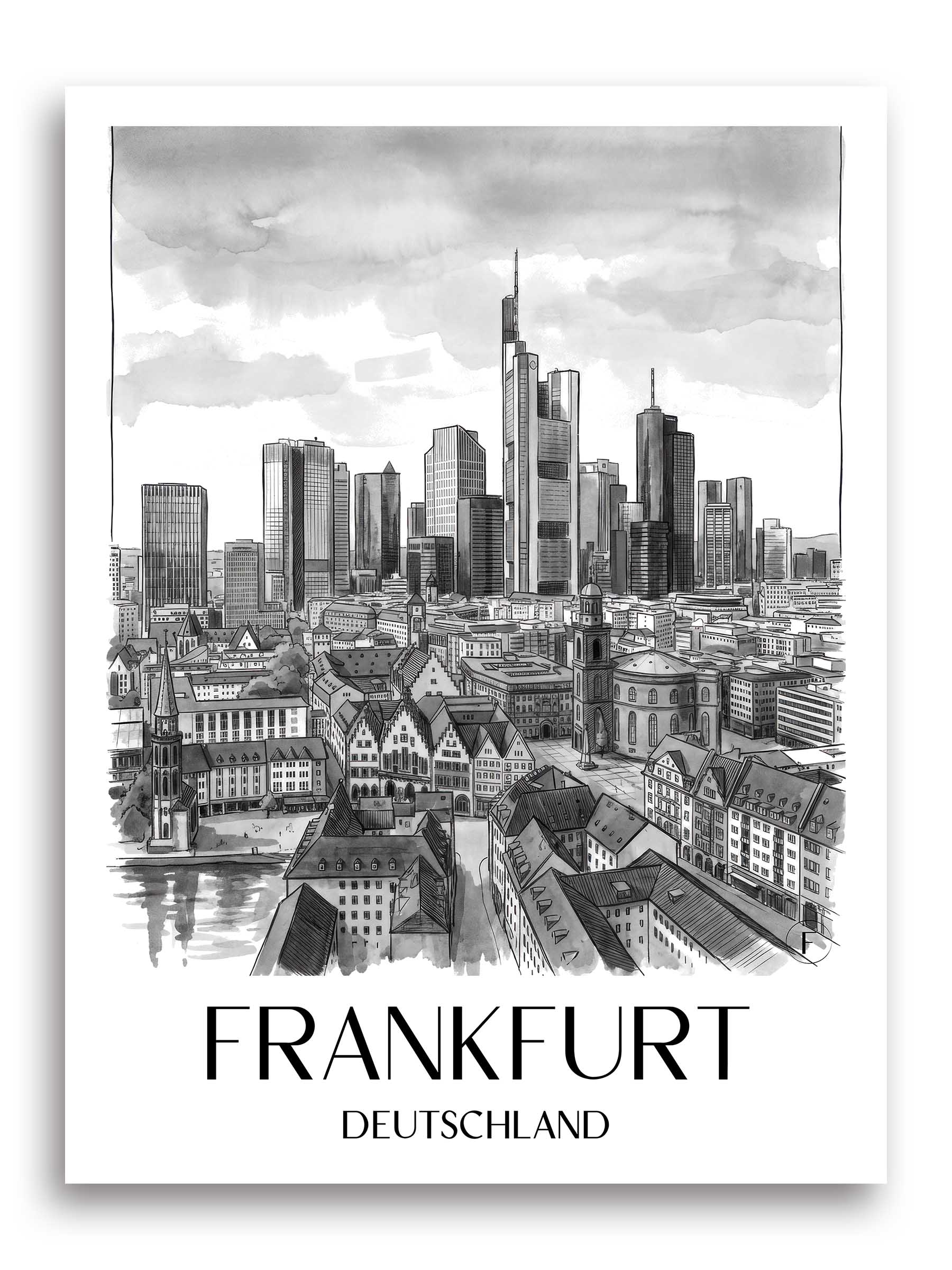 frankfurt-deutschland-poster-aquarell-schwarz-weiss