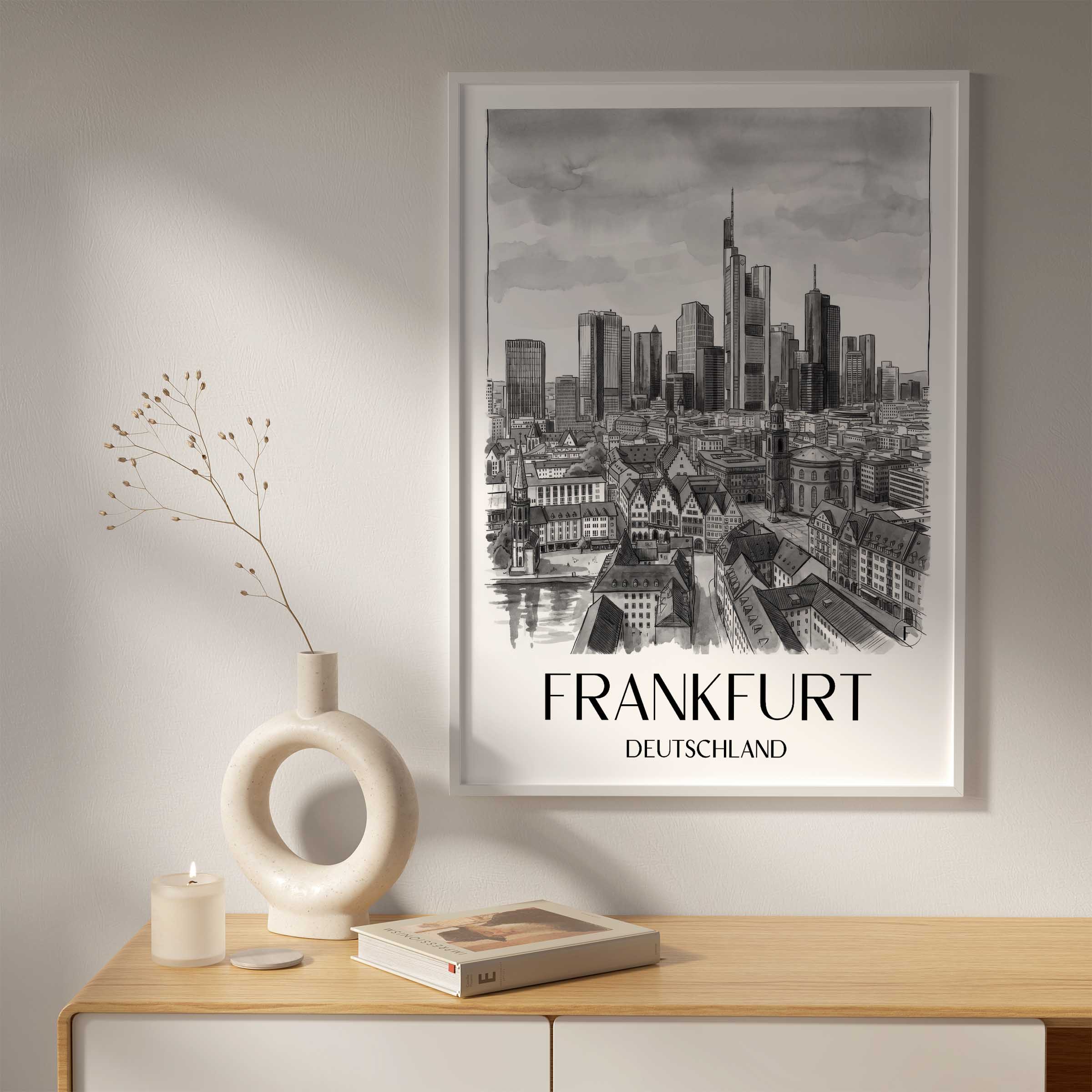 frankfurt-deutschland-poster-aquarell-schwarz-weiss