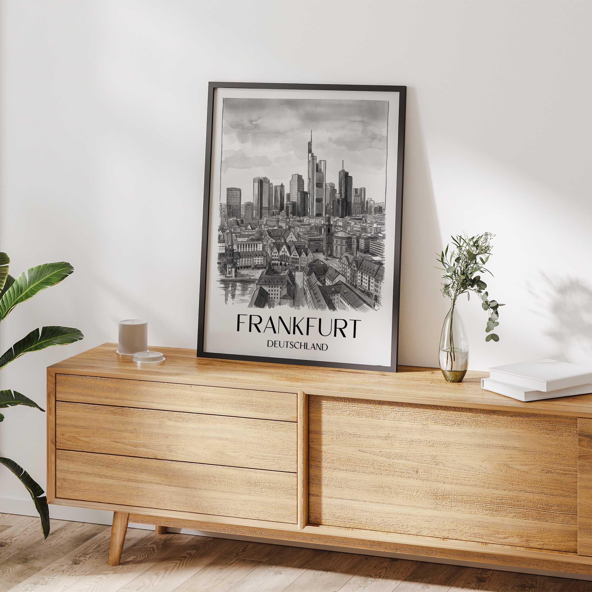 frankfurt-deutschland-poster-aquarell-schwarz-weiss