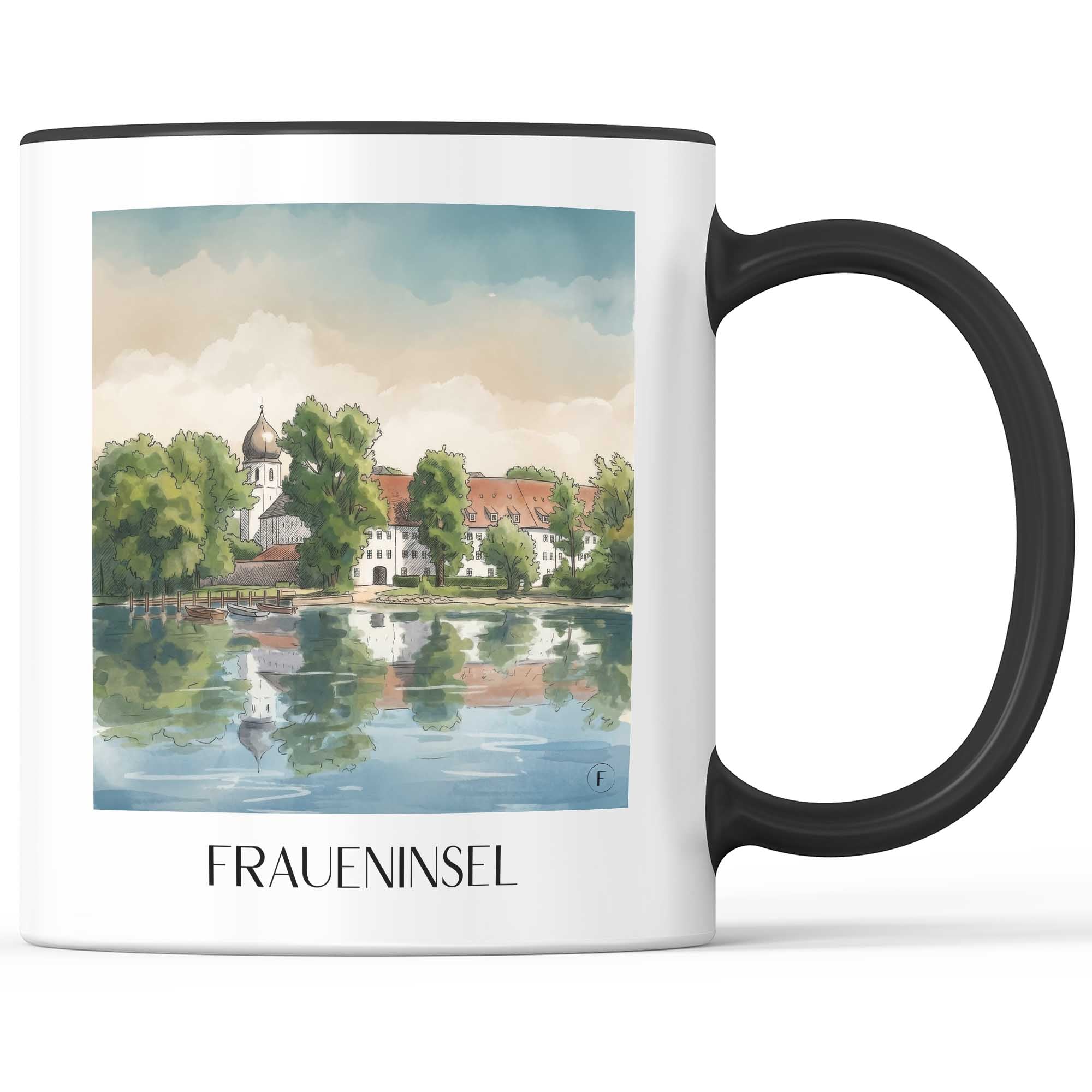 fraueninsel-chiemgau-deutschland-kaffeebecher-aquarell