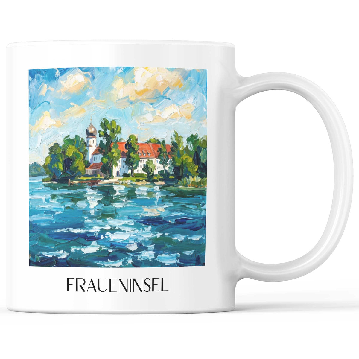 Fraueninsel Kaffeebecher - Chiemgau - Deutschland Becher - Kaffeetasse im Ölgemälde Stil - favplace