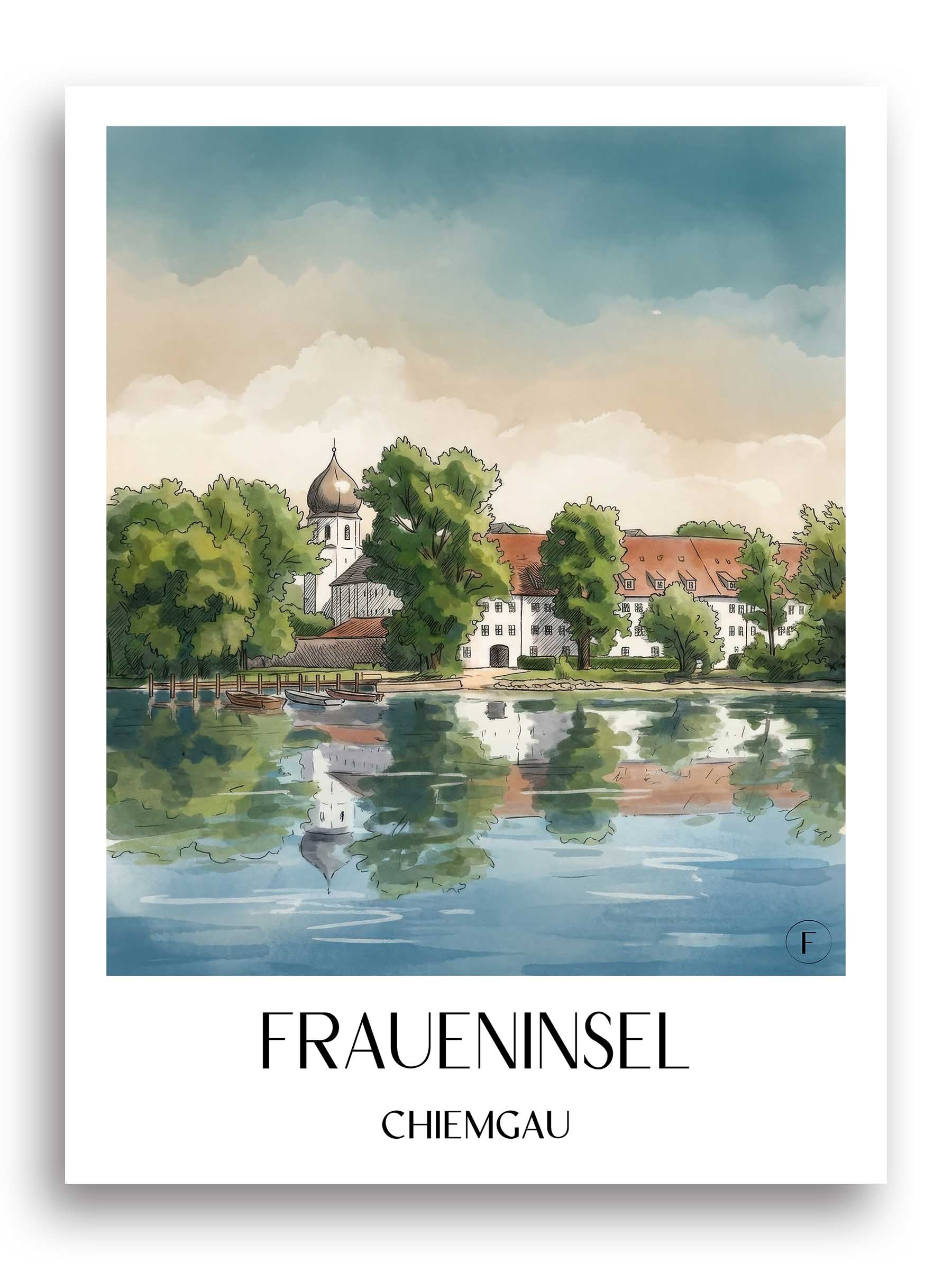 fraueninsel-chiemgau-deutschland-poster-aquarell