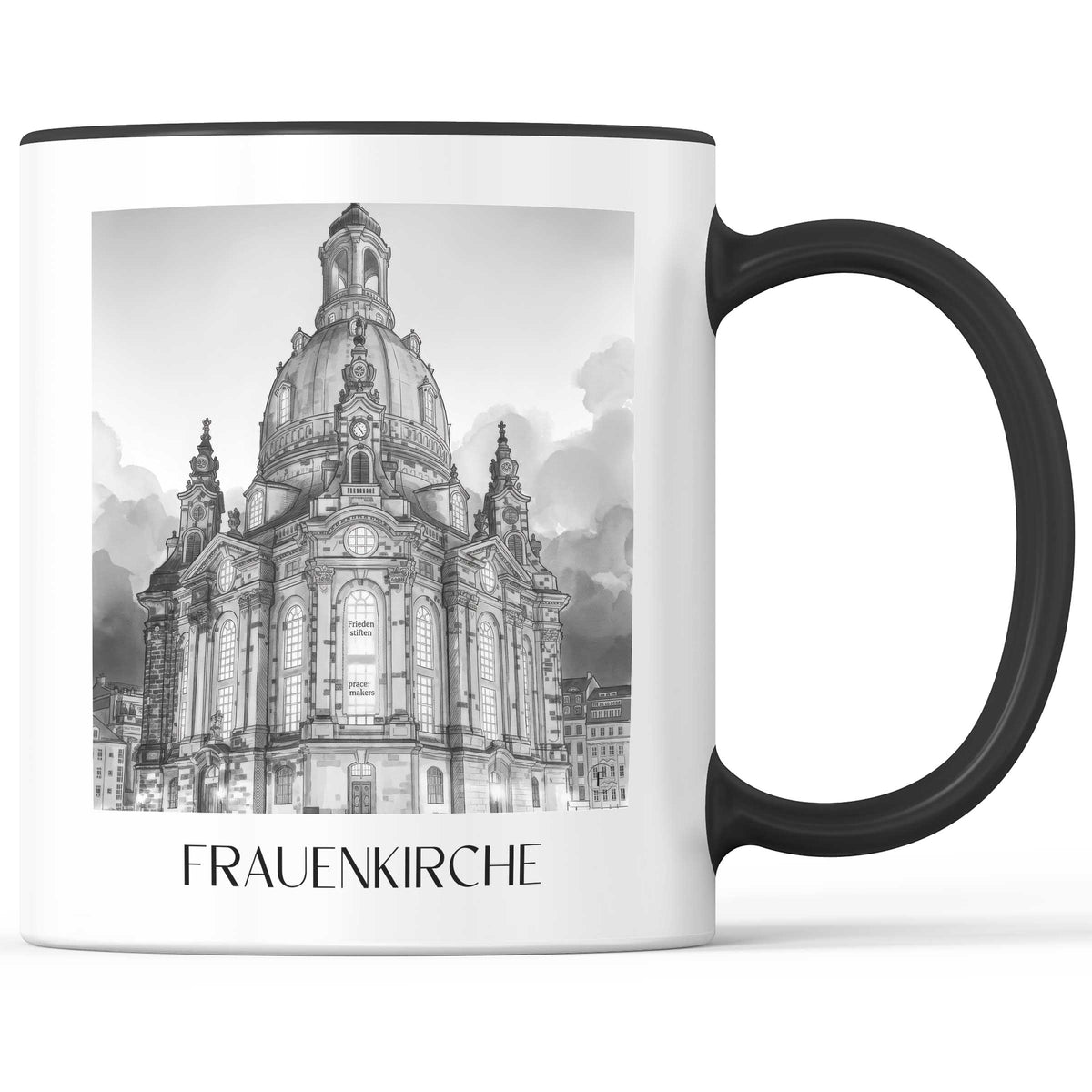 Frauenkirche Kaffeebecher - Dresden - Deutschland Becher - Kaffeetasse im Aquarell Schwarz-Weiß Stil - favplace