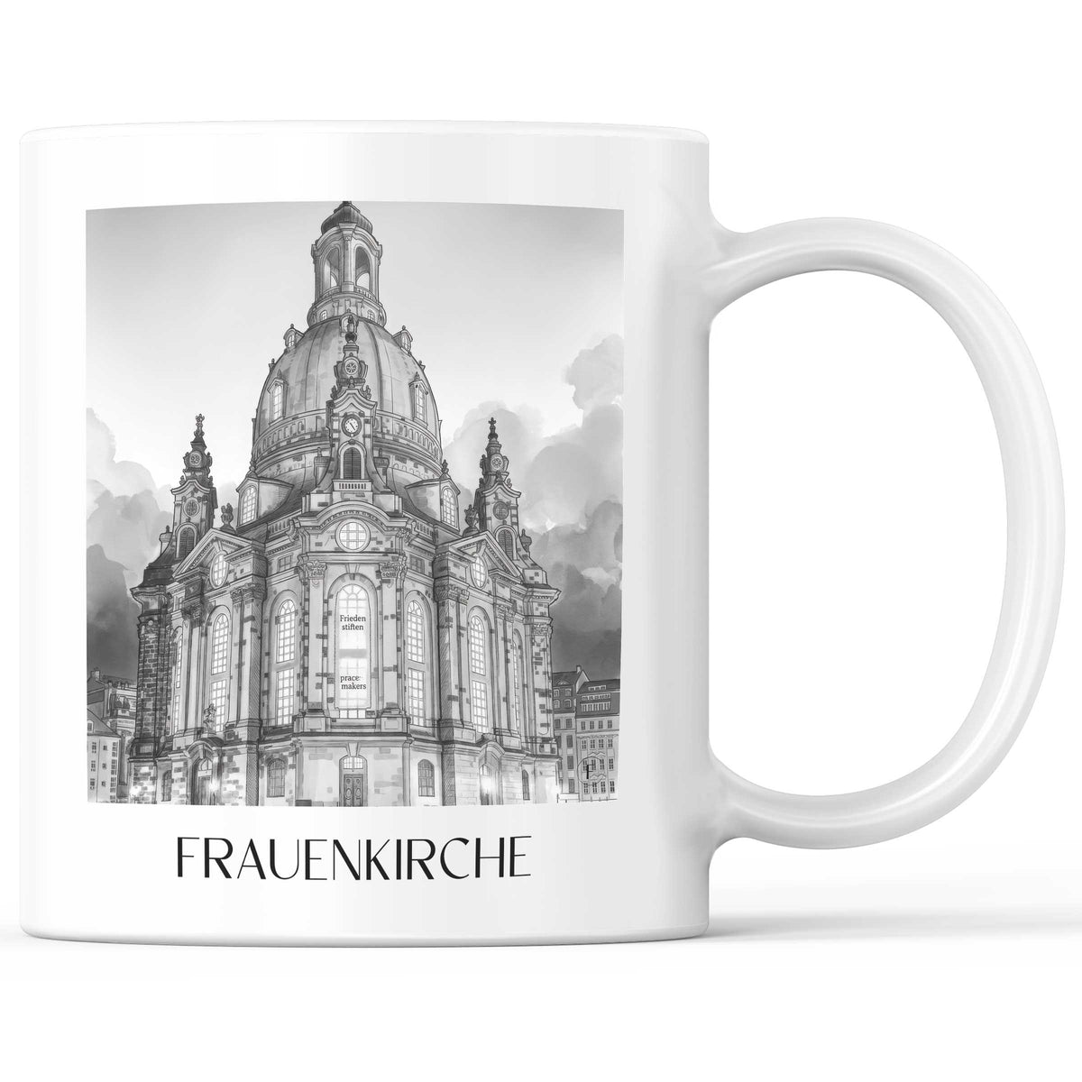 Frauenkirche Kaffeebecher - Dresden - Deutschland Becher - Kaffeetasse im Aquarell Schwarz-Weiß Stil - favplace