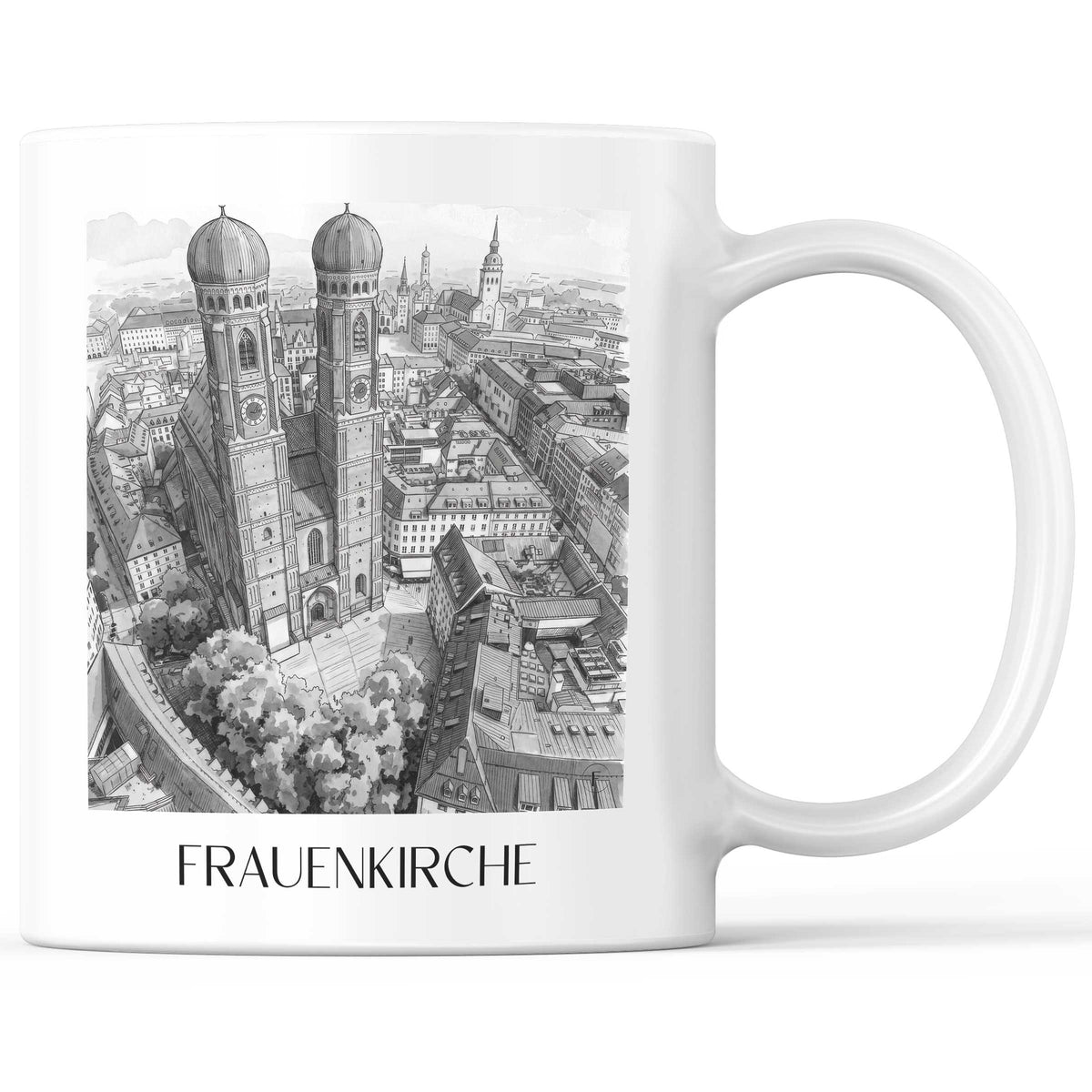 Frauenkirche Kaffeebecher - München - Deutschland Becher - Kaffeetasse im Aquarell Schwarz-Weiß Stil - favplace