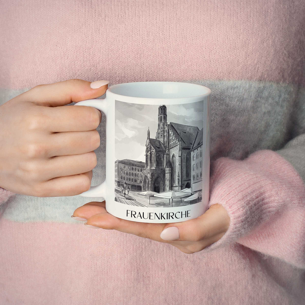 frauenkirche-nürnberg-deutschland-kaffeebecher-aquarell-schwarz-weiss