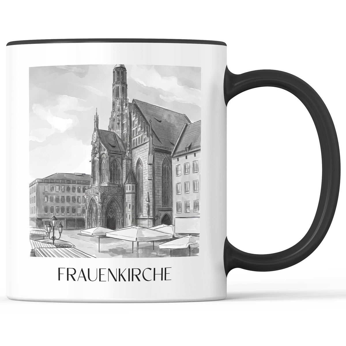 Frauenkirche Kaffeebecher - Nürnberg - Deutschland Becher - Kaffeetasse im Aquarell Schwarz-Weiß Stil - favplace