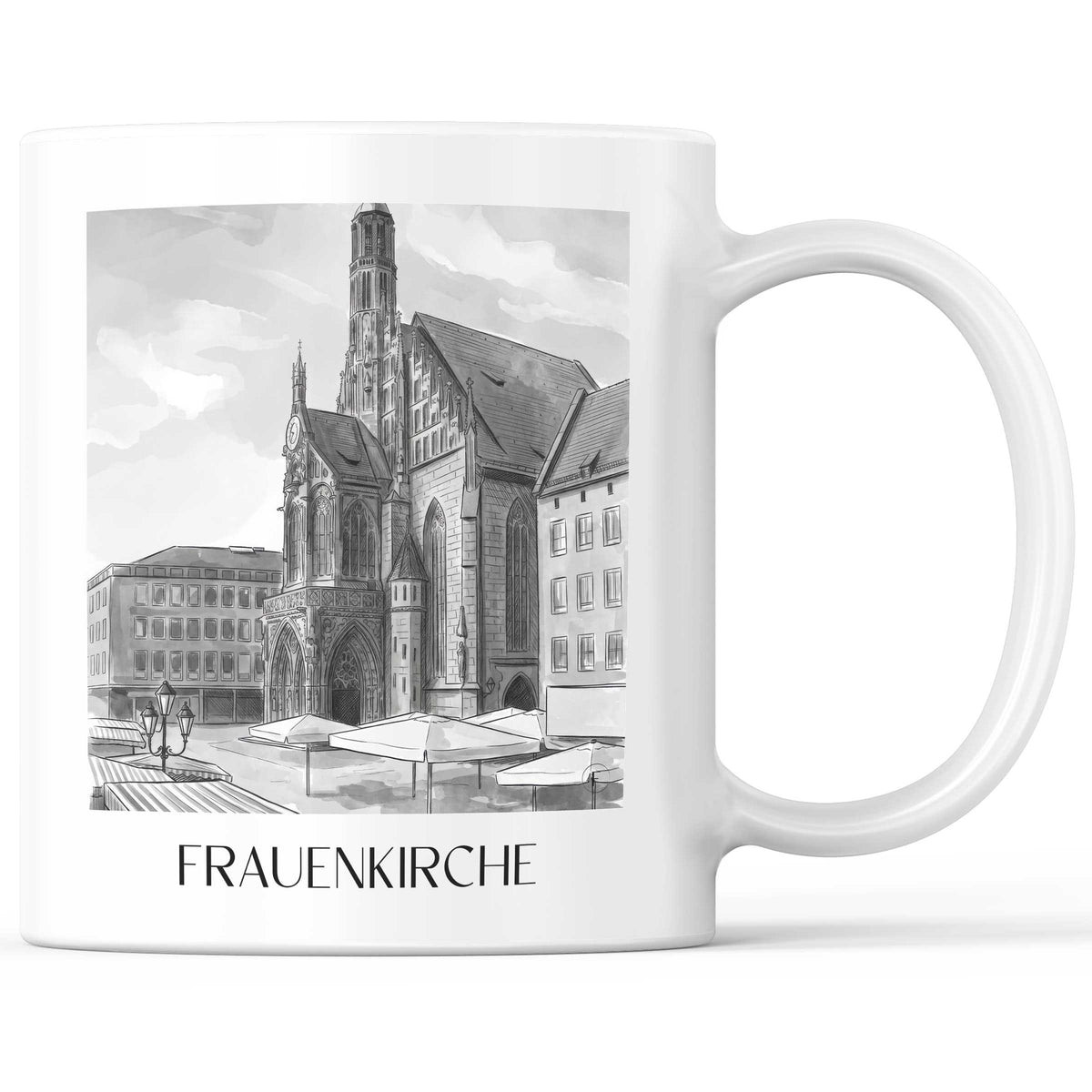 Frauenkirche Kaffeebecher - Nürnberg - Deutschland Becher - Kaffeetasse im Aquarell Schwarz-Weiß Stil - favplace