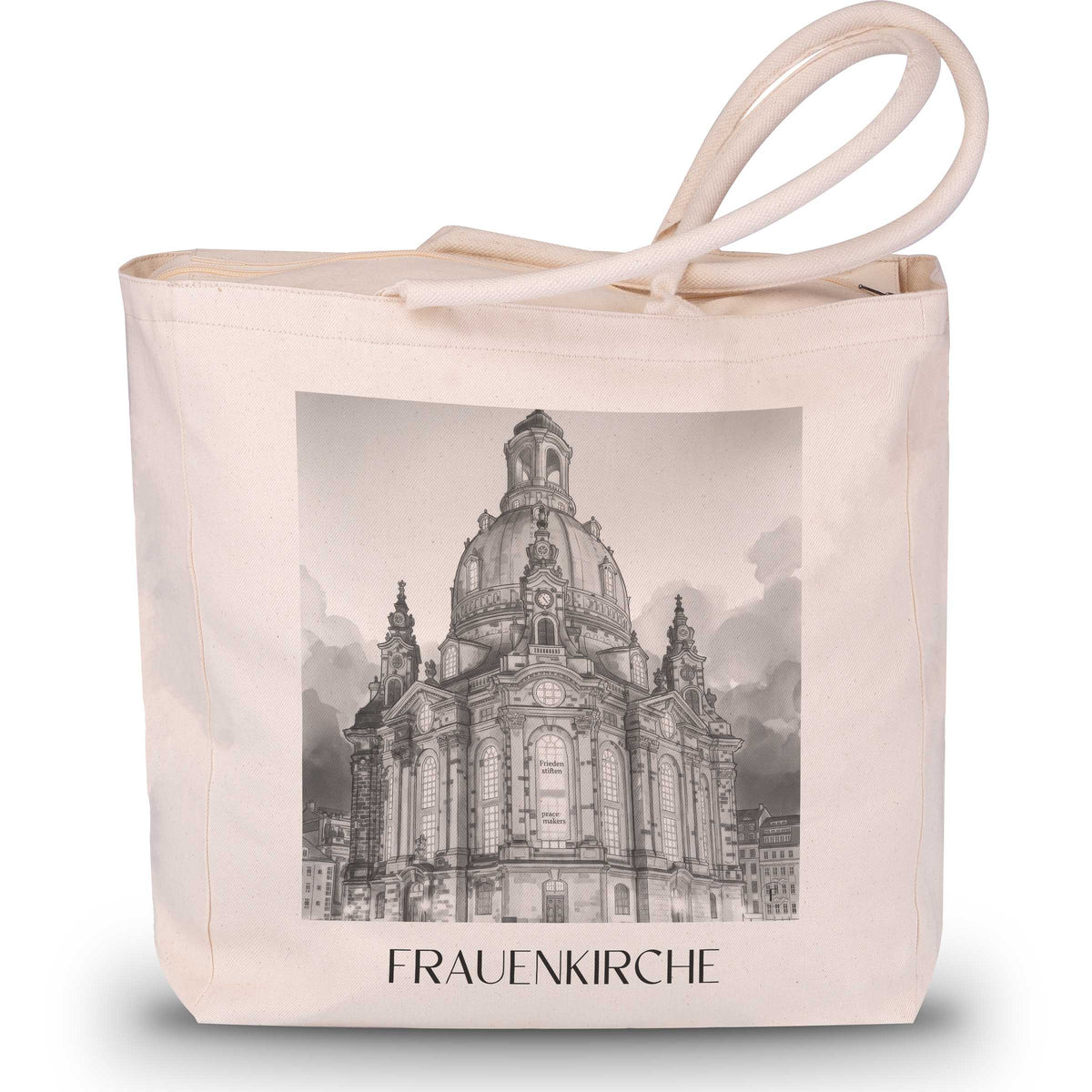 Frauenkirche Shopping Tasche - Dresden - Deutschland Tote Bag - Einkaufstasche im Aquarell Schwarz-Weiß Stil - favplace