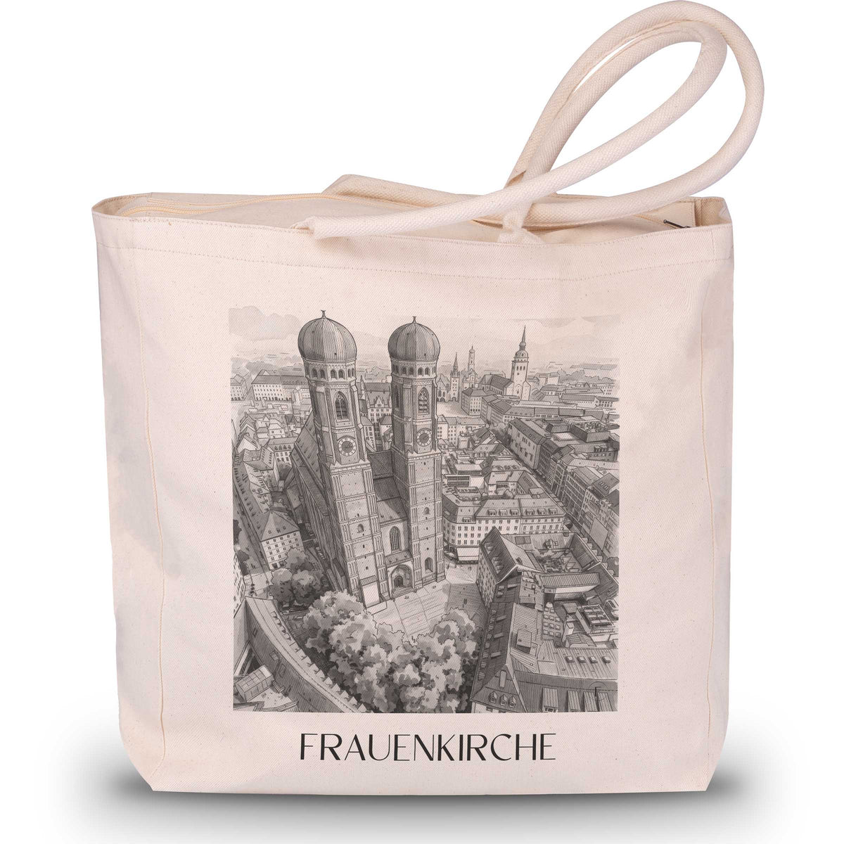 Frauenkirche Shopping Tasche - München - Deutschland Tote Bag - Einkaufstasche im Aquarell Schwarz-Weiß Stil - favplace