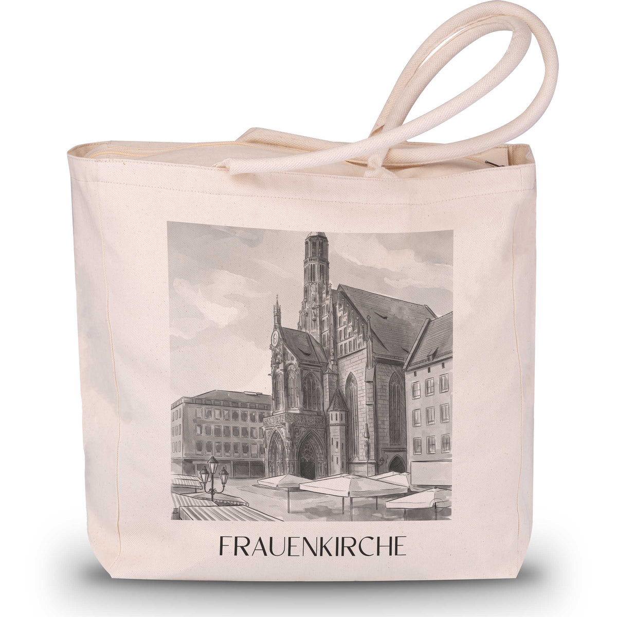 Frauenkirche Shopping Tasche - Nürnberg - Deutschland Tote Bag - Einkaufstasche im Aquarell Schwarz-Weiß Stil - favplace