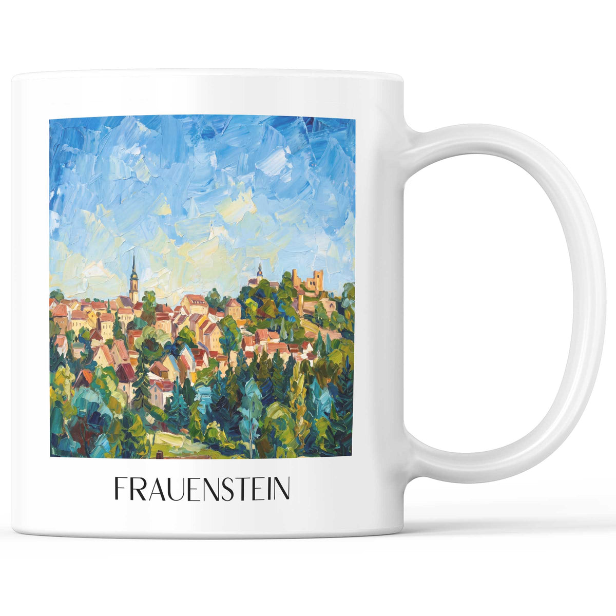 Frauenstein Kaffeebecher - Osterzgebirge - Deutschland Becher - Kaffeetasse im Ölgemälde Stil