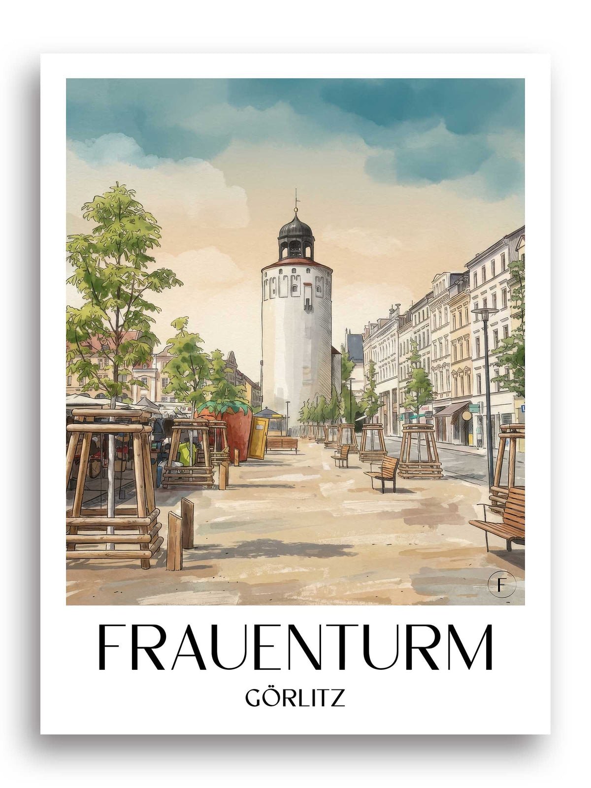 frauenturm-görlitz-deutschland-poster-aquarell