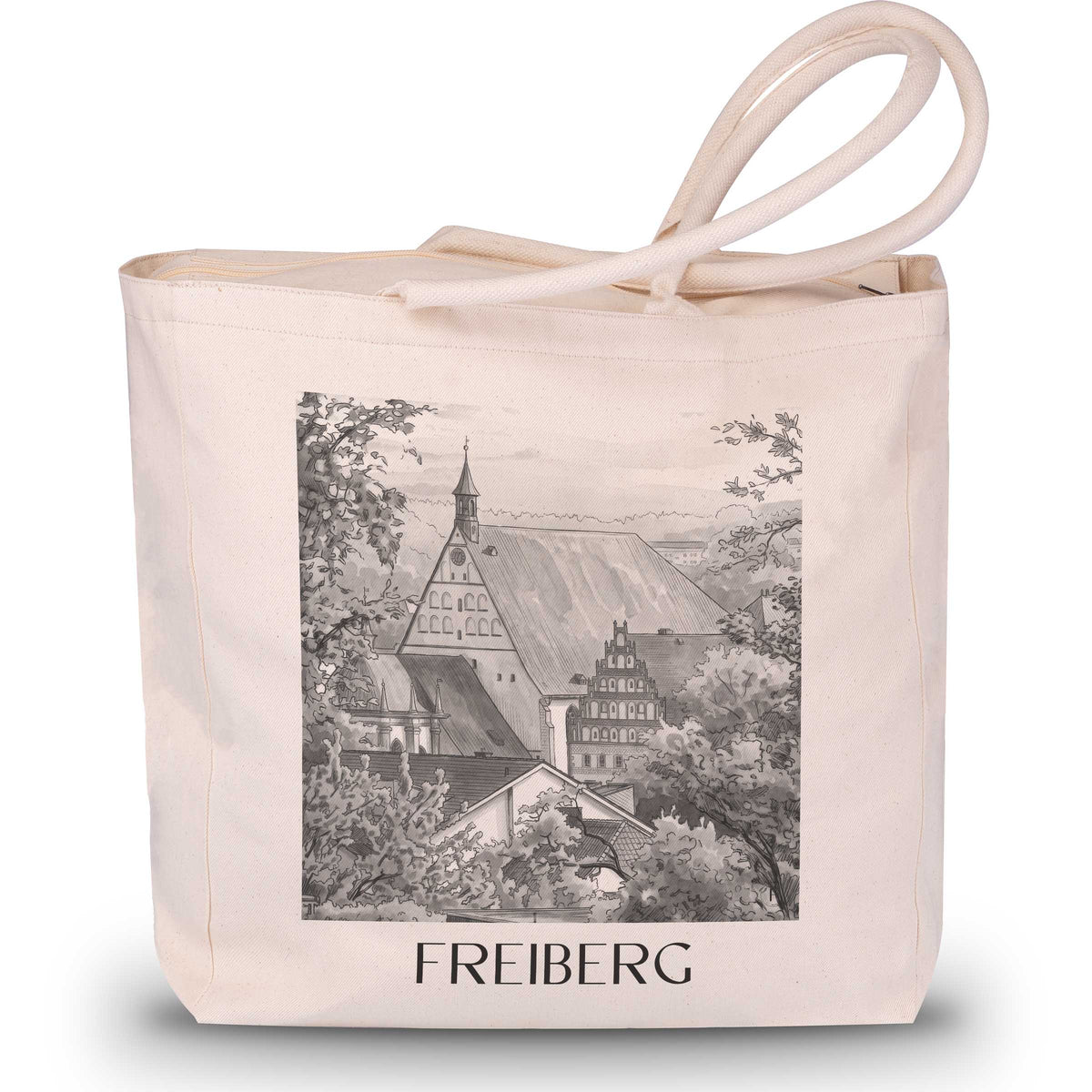 Freiberg Shopping Tasche - Erzgebirge - Deutschland Tote Bag - Einkaufstasche im Aquarell Schwarz-Weiß Stil - favplace