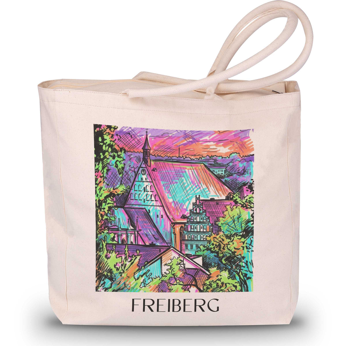Freiberg Shopping Tasche - Erzgebirge - Deutschland Tote Bag - Einkaufstasche im Tag Graffiti Stil - favplace