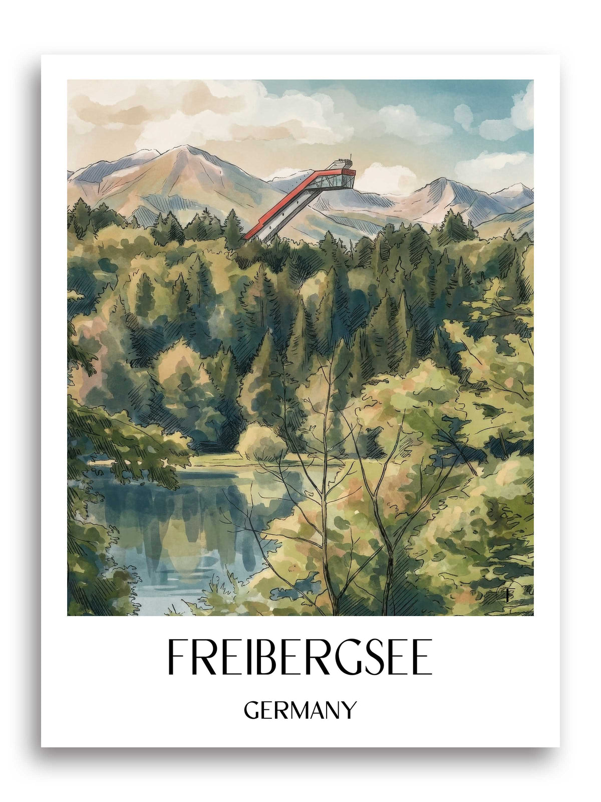 Freibergsee Poster - Oberallgäu - Deutschland Kunstdruck - Aquarell von A4 bis A1 - favplace