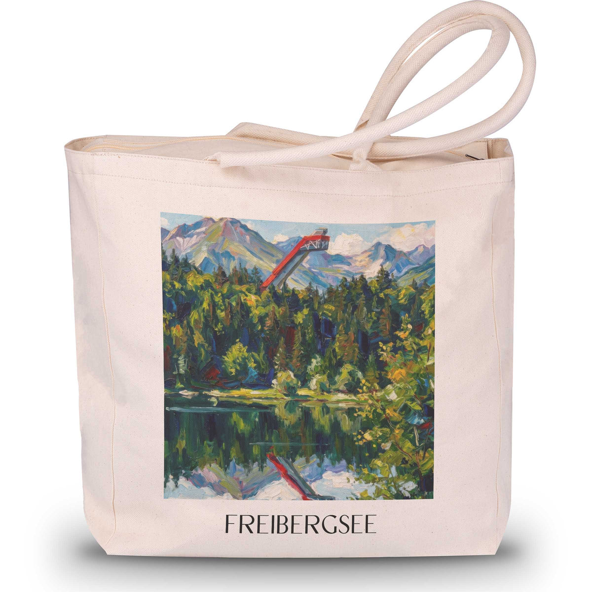 Freibergsee Shopping Tasche - Oberallgäu - Deutschland Tote Bag - Einkaufstasche im Ölgemälde Stil - favplace