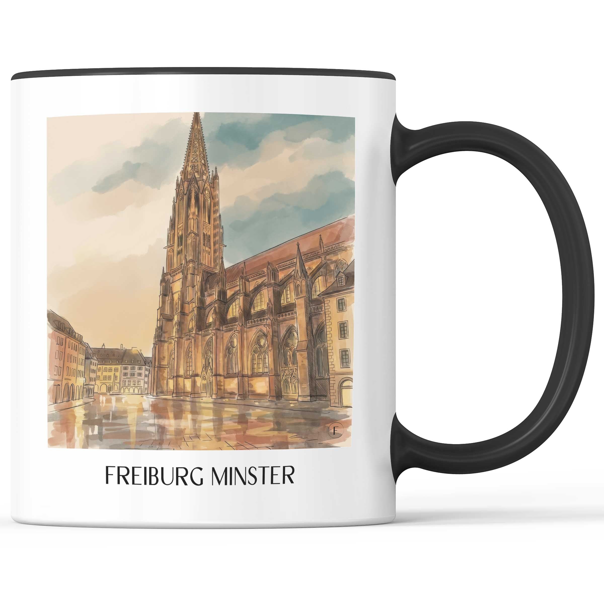 Freiburger Münster Kaffeebecher - Schwarzwald - Deutschland Becher - Kaffeetasse im Aquarell Stil - favplace