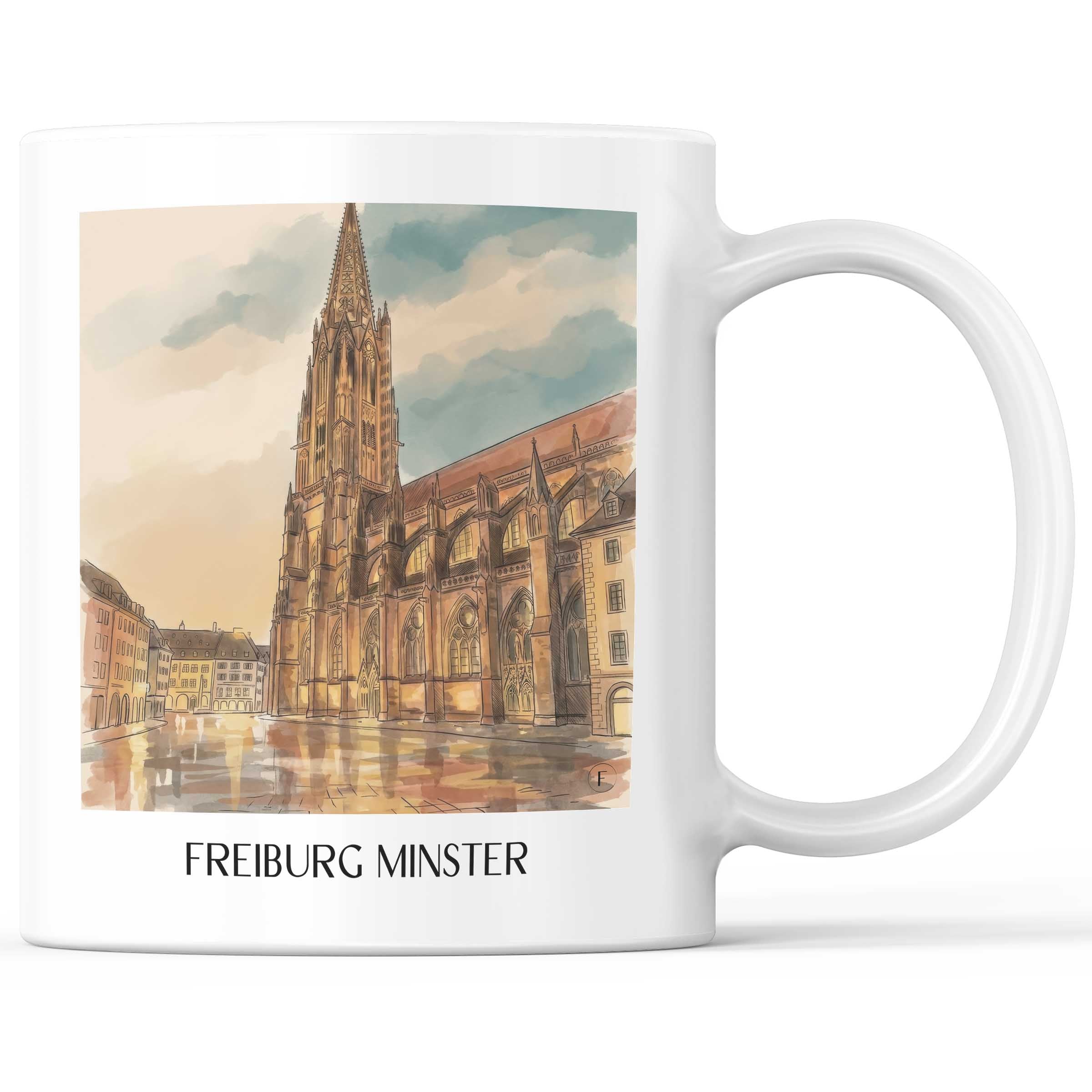 Freiburger Münster Kaffeebecher - Schwarzwald - Deutschland Becher - Kaffeetasse im Aquarell Stil - favplace