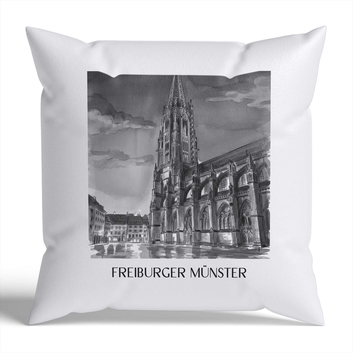 freiburger-münster-schwarzwald-deutschland-kissenbezug-aquarell-schwarz-weiss