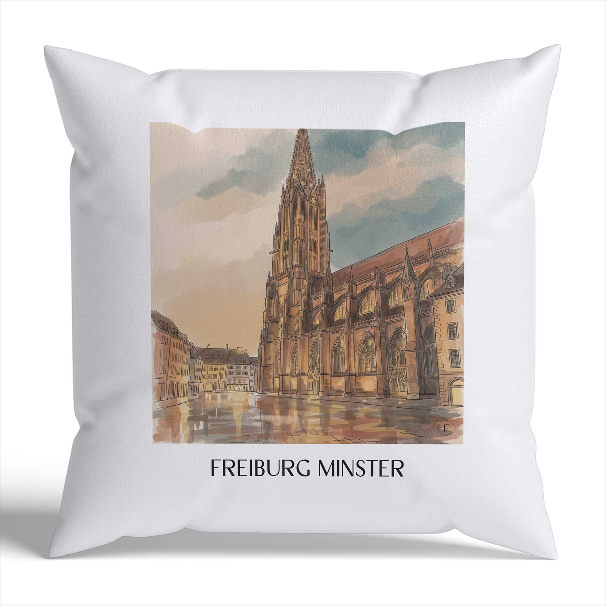 Freiburger Münster Kissenhülle - Zierkissen Bezug - Schwarzwald - Deutschland Kissen bzw. Kissenbezug im Aquarell Stil - favplace