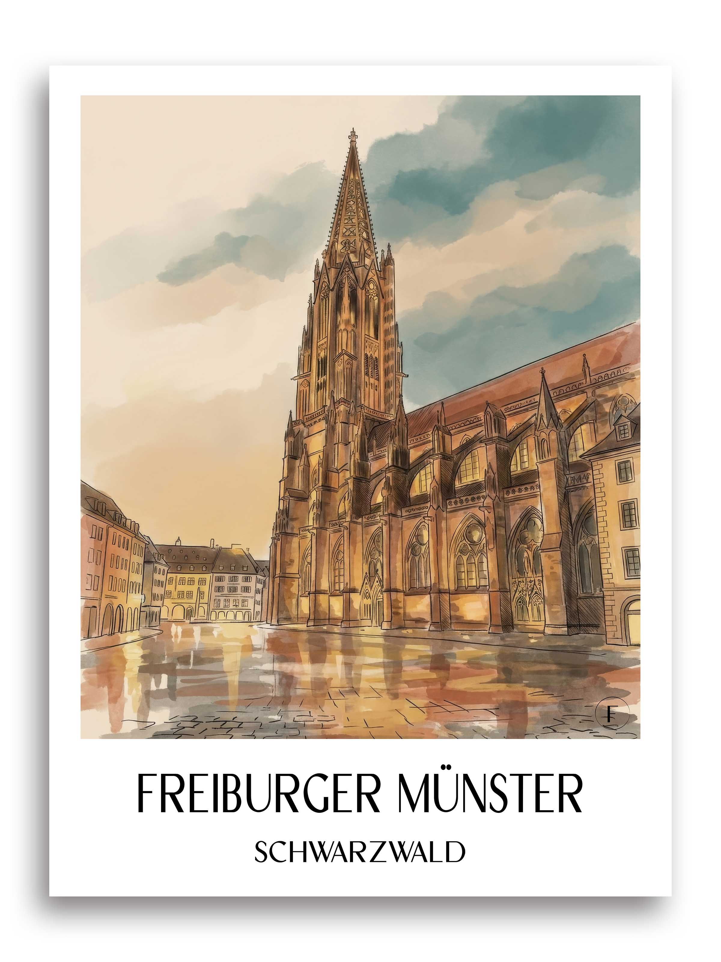 freiburger-münster-schwarzwald-deutschland-poster-aquarell