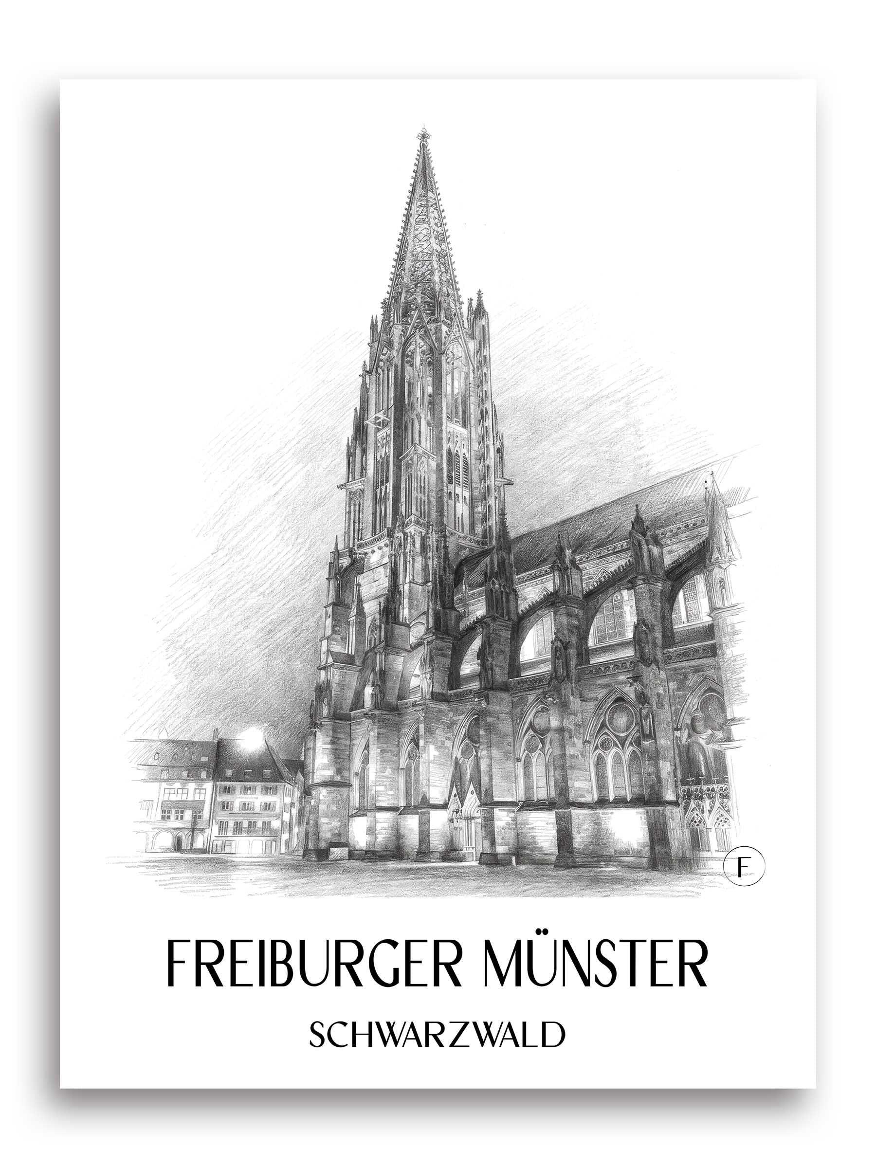 freiburger-münster-schwarzwald-deutschland-poster-bleistift-zeichnung-drawing
