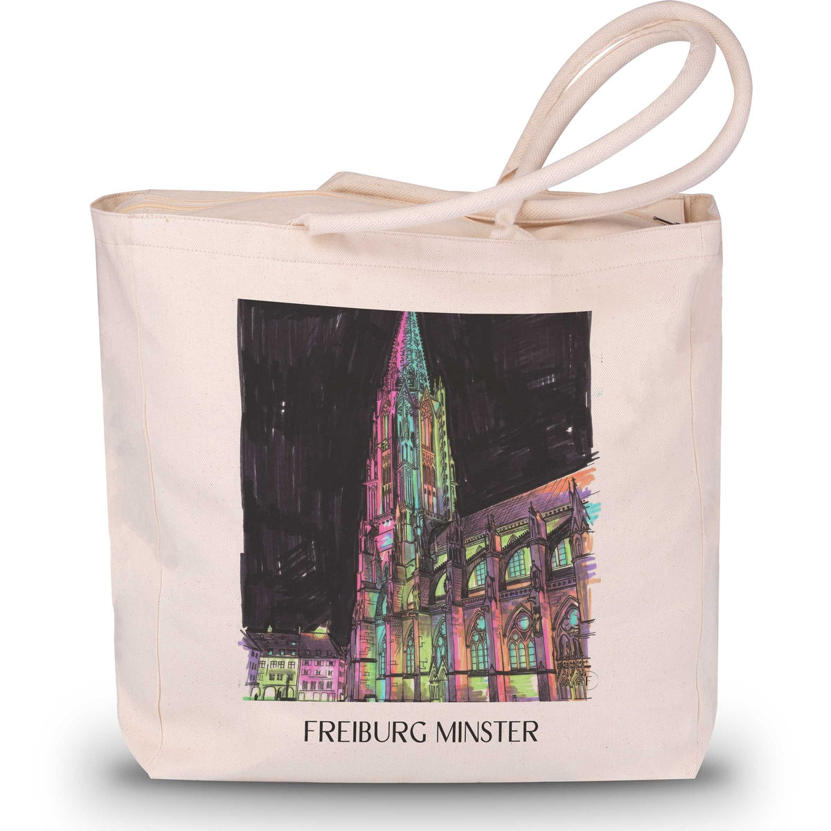 Freiburger Münster Shopping Tasche - Schwarzwald - Deutschland Tote Bag - Einkaufstasche im Tag Graffiti Stil - favplace