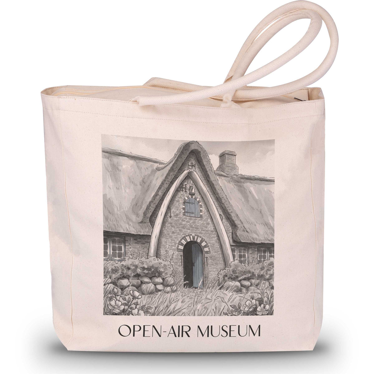Freilichtmuseum Shopping Tasche - Kiel - Deutschland Tote Bag - Einkaufstasche im Aquarell Schwarz-Weiß Stil - favplace