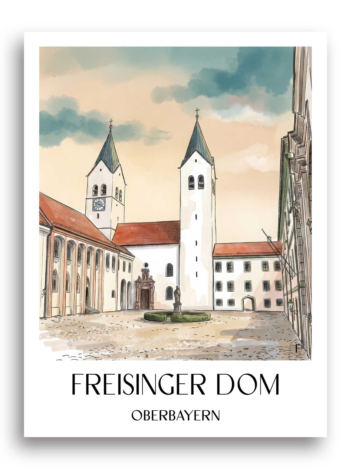 freisinger-dom-oberbayern-deutschland-poster-aquarell