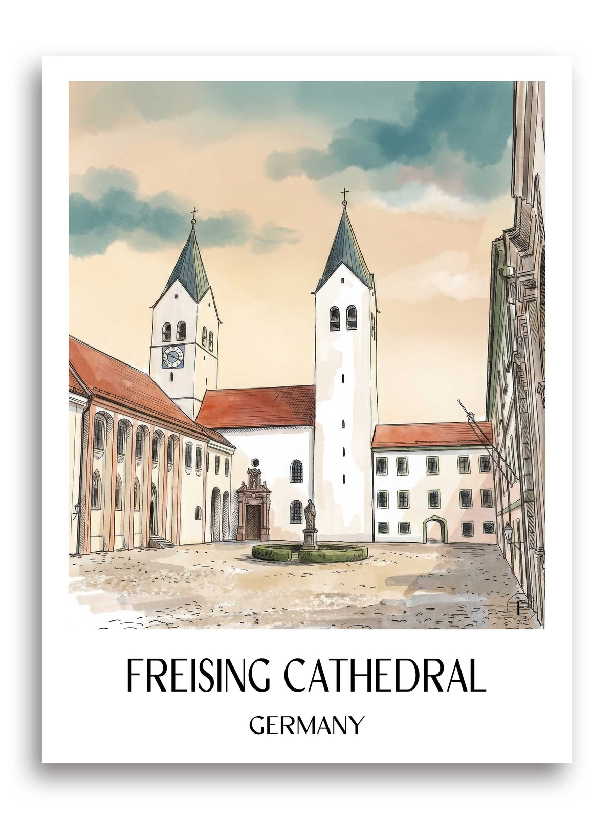 Freisinger Dom Poster - Oberbayern - Deutschland Kunstdruck - Aquarell von A4 bis A1 - favplace
