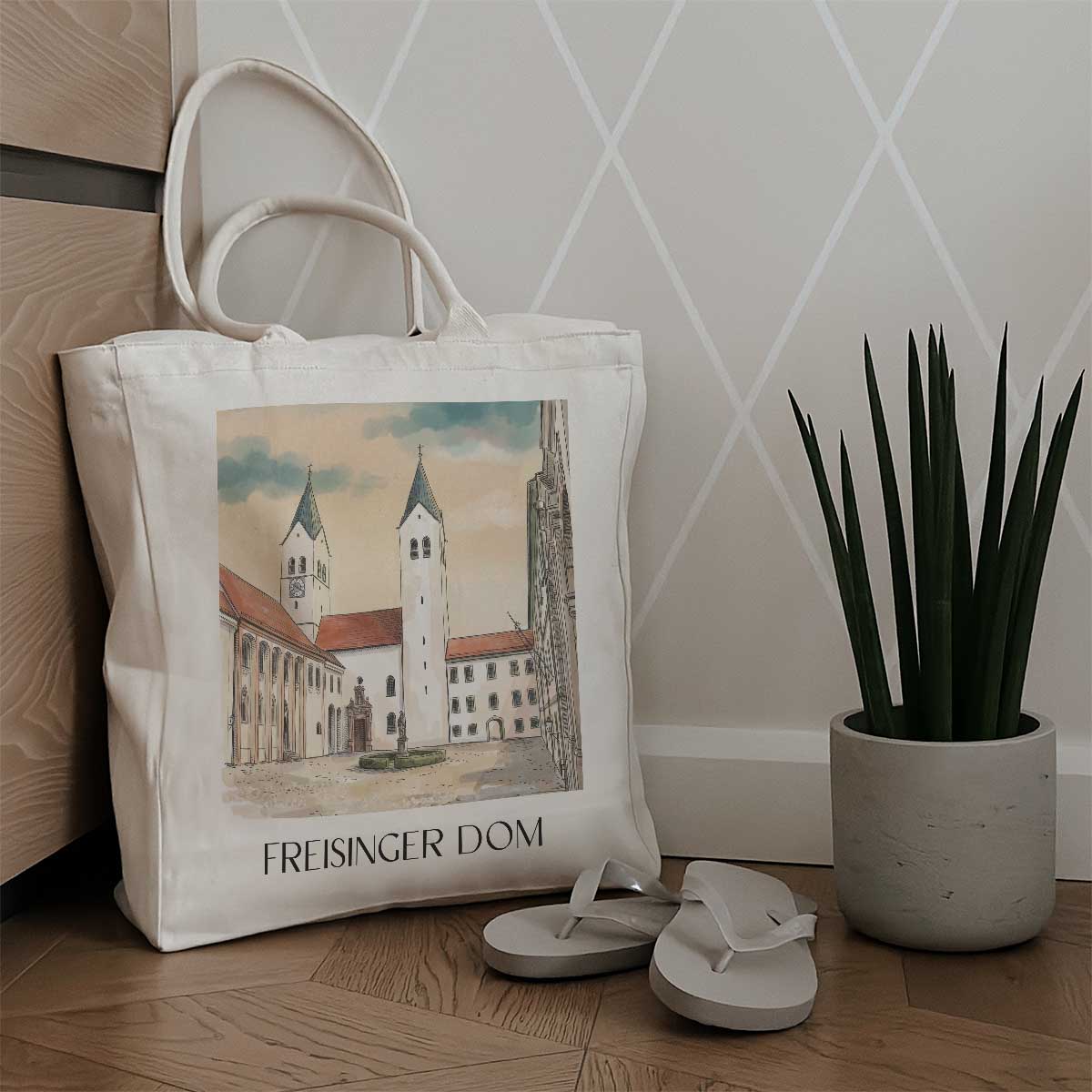 freisinger-dom-oberbayern-deutschland-einkaufstasche-aquarell