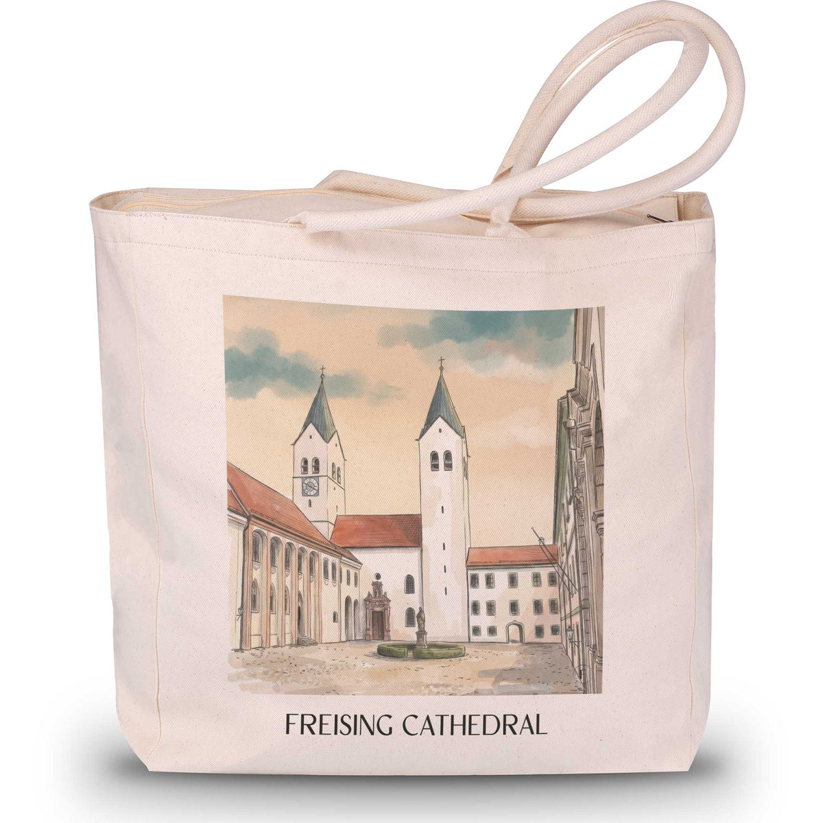 Freisinger Dom Shopping Tasche - Oberbayern - Deutschland Tote Bag - Einkaufstasche im Aquarell Stil - favplace