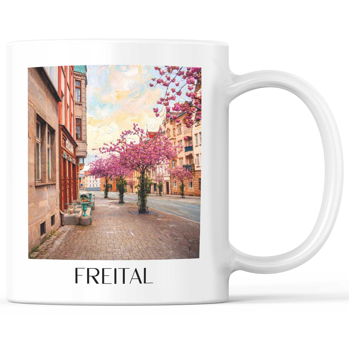 Freital Kaffeebecher - Erzgebirgsvorland - Deutschland Becher - Kaffeetasse im Ölgemälde Stil
