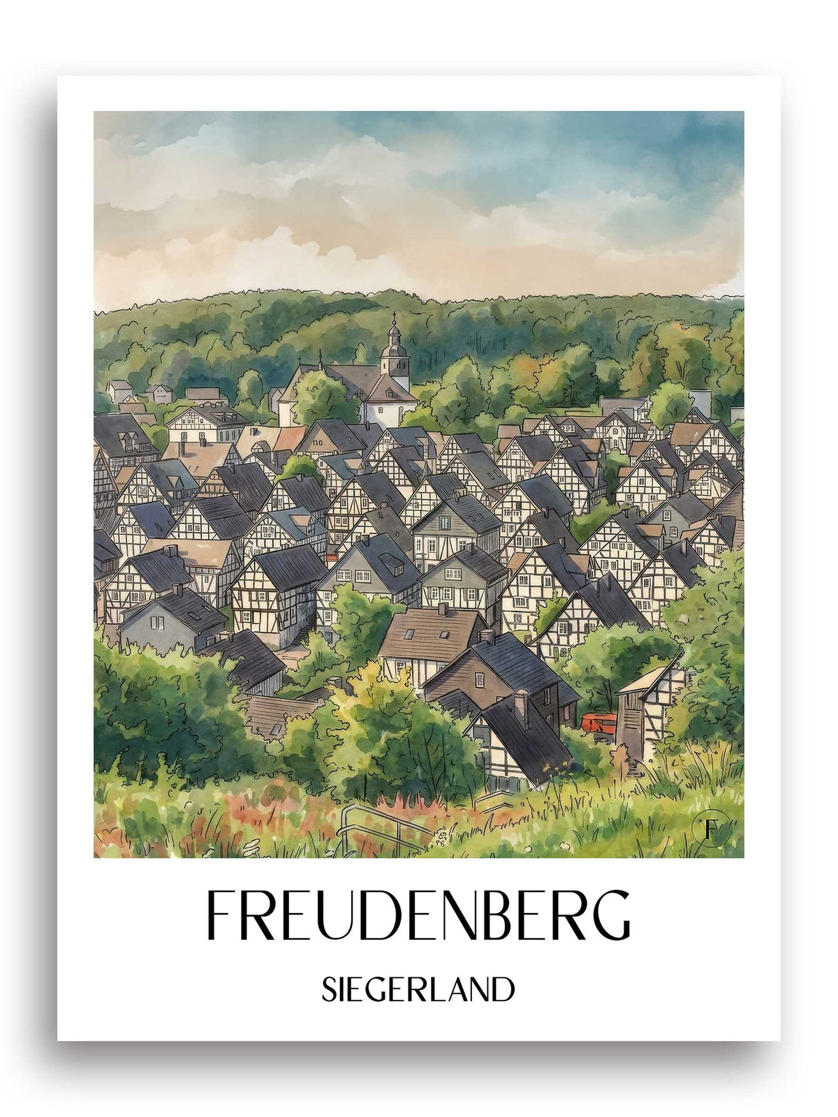 freudenberg-siegerland-deutschland-poster-aquarell