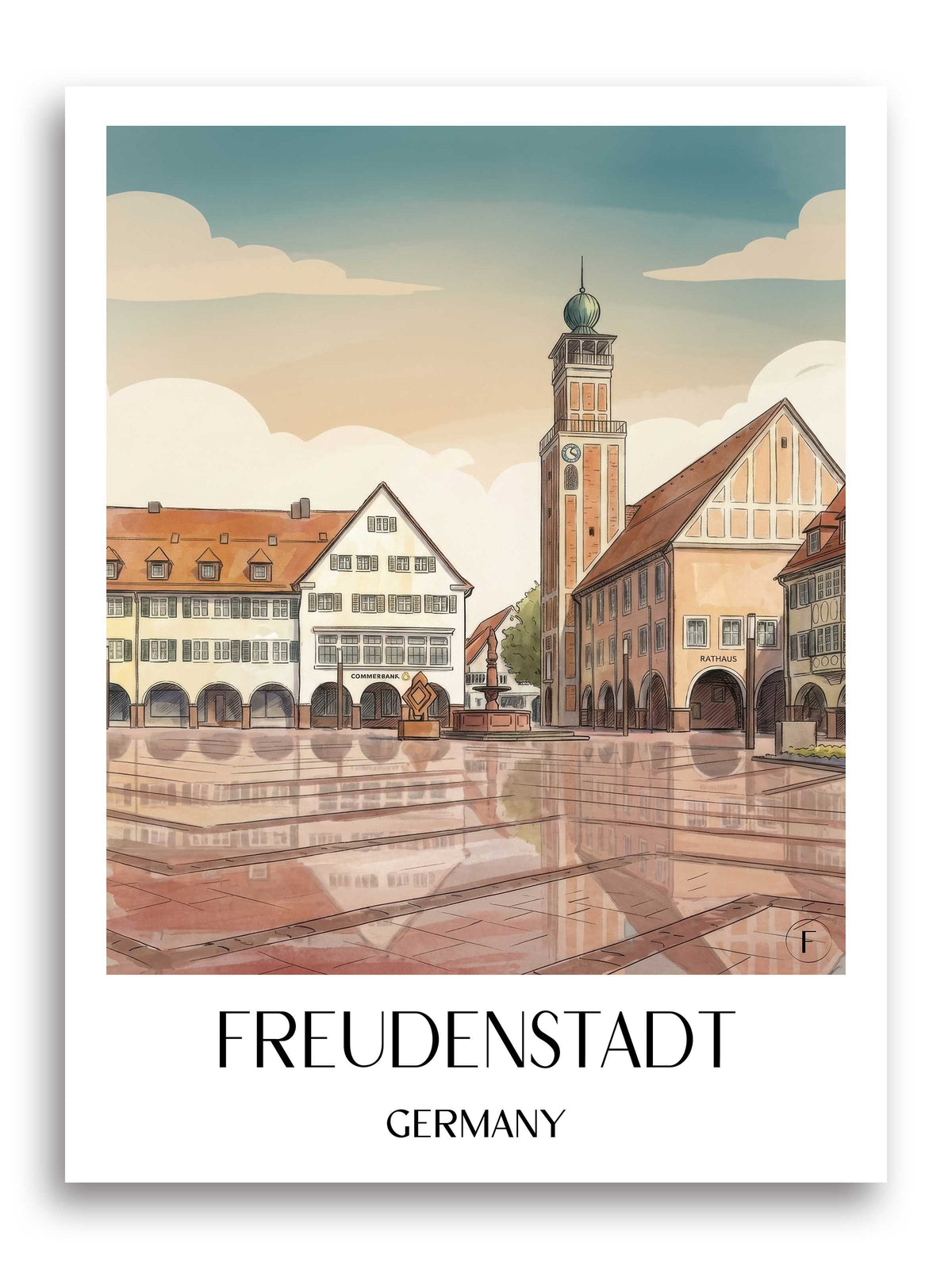 Freudenstadt Poster - Schwarzwald - Deutschland Kunstdruck - Aquarell von A4 bis A1 - favplace