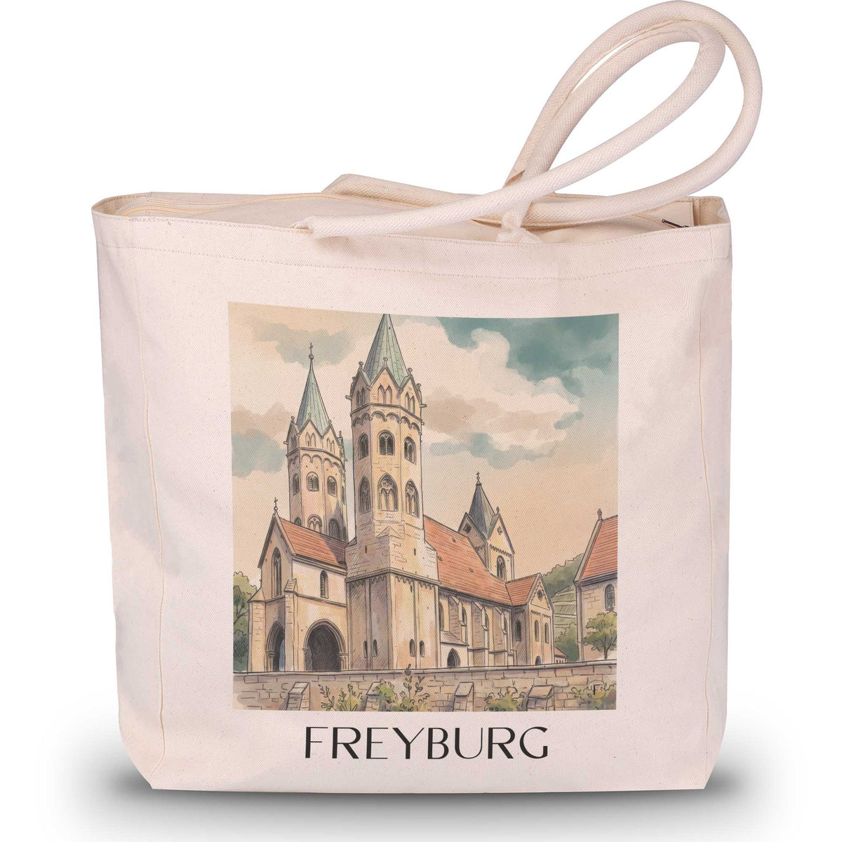 Freyburg Shopping Tasche - Saale - Deutschland Tote Bag - Einkaufstasche im Aquarell Stil - favplace