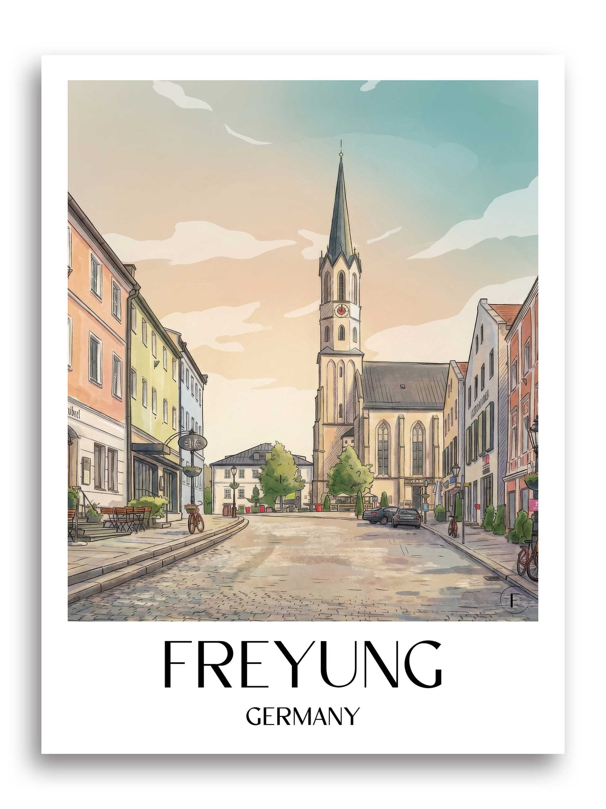 Freyung Poster - Bayerischer Wald - Deutschland Kunstdruck - Aquarell von A4 bis A1 - favplace