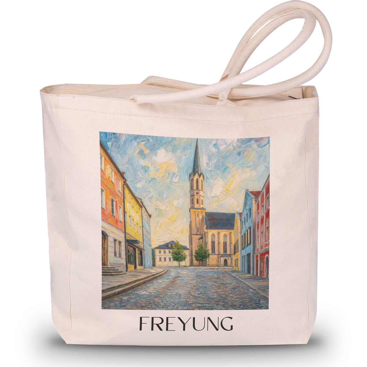 Freyung Shopping Tasche - Bayerischer Wald - Deutschland Tote Bag - Einkaufstasche im Ölgemälde Stil - favplace
